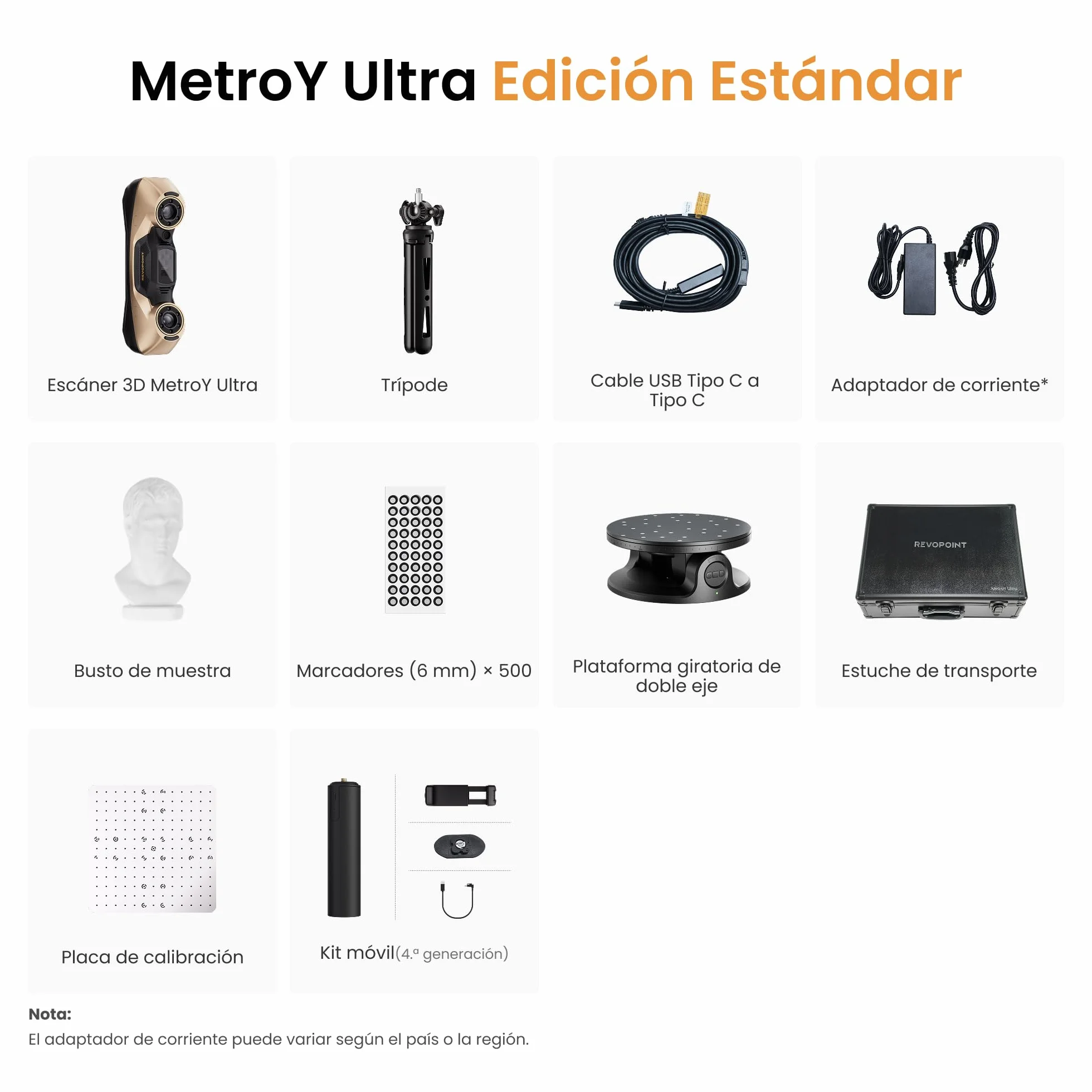 Revopoint MetroY Ultra Escáner 3D, Láser Azul de Precisión de 0,01 mm, Alta Velocidad de 90 FPS, Wi-Fi 6, Escaneo en Exteriores, Escaneo a Todo Color para Ingeniería Inversa e Impresión 3D, Estándar