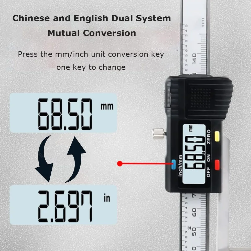 Marcador digital de elevación con altura de medición de 150 mm, pies magnéticos, conversión de milímetro/pulgada, base de acero inoxidable, medidor de profundidad Medidor de medición