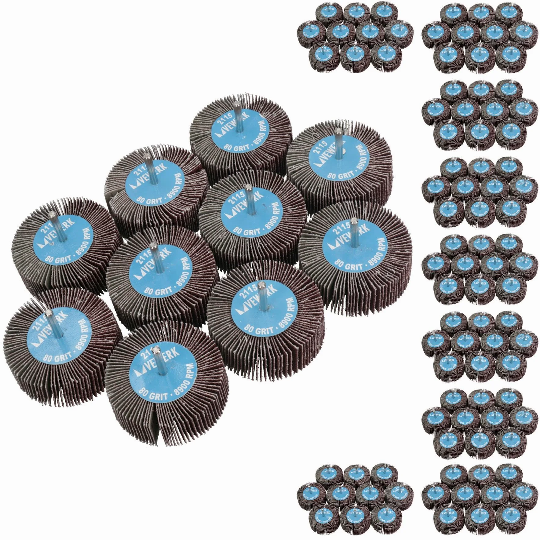 Almohadillas de lijado abrasivas de grano 80 de 80 mm para taladros, amoladoras, vástago de 6 mm, 100 unidades