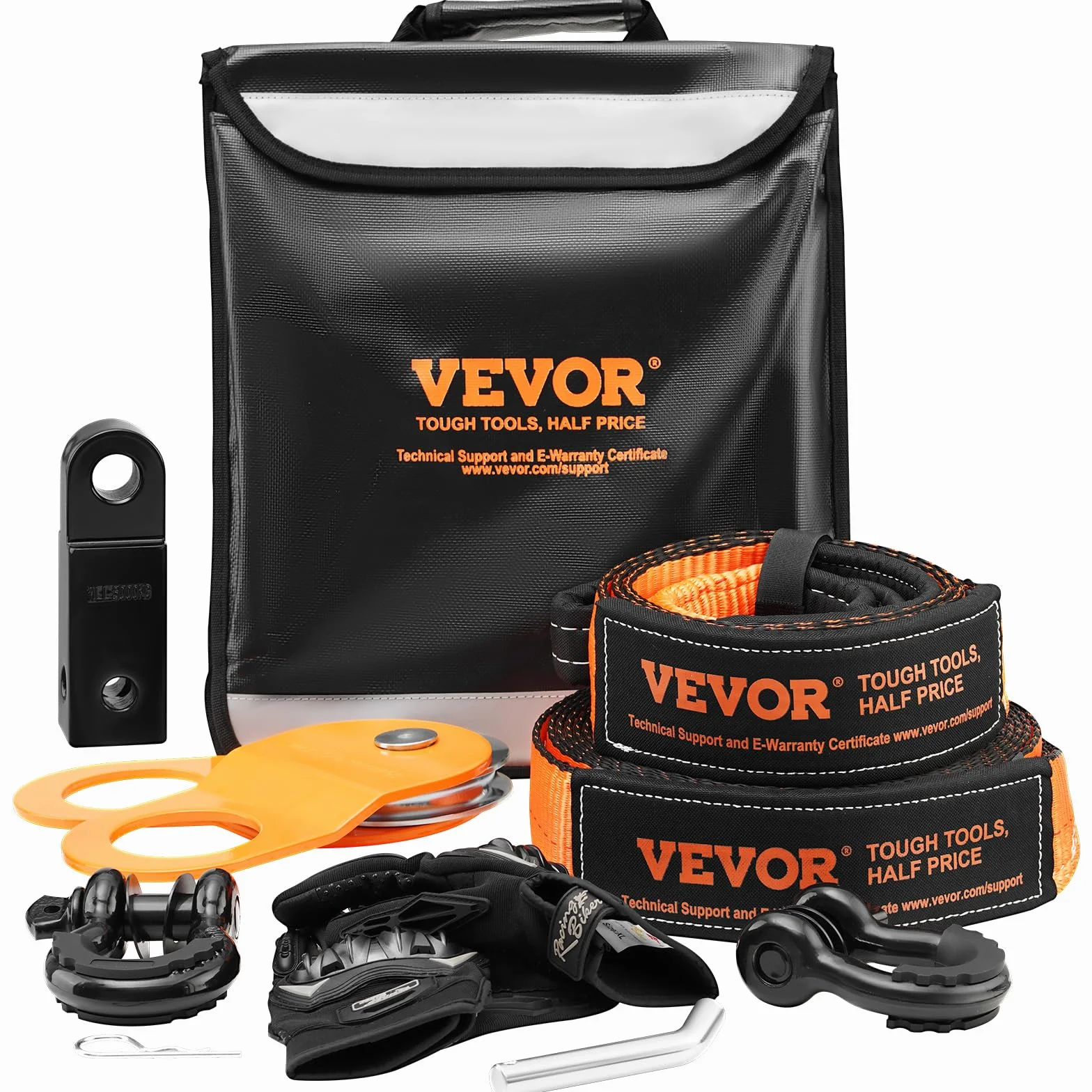 VEVOR 8 Piezas Kit de Recuperación Todoterreno Correas de Remolque 7,6x914,4 cm Grilletes con Anillo en D 13608 Kg Grillete Receptor de 20000 Kg Polea de Bloque Antidesgarro para Camión, Jeep, ATV