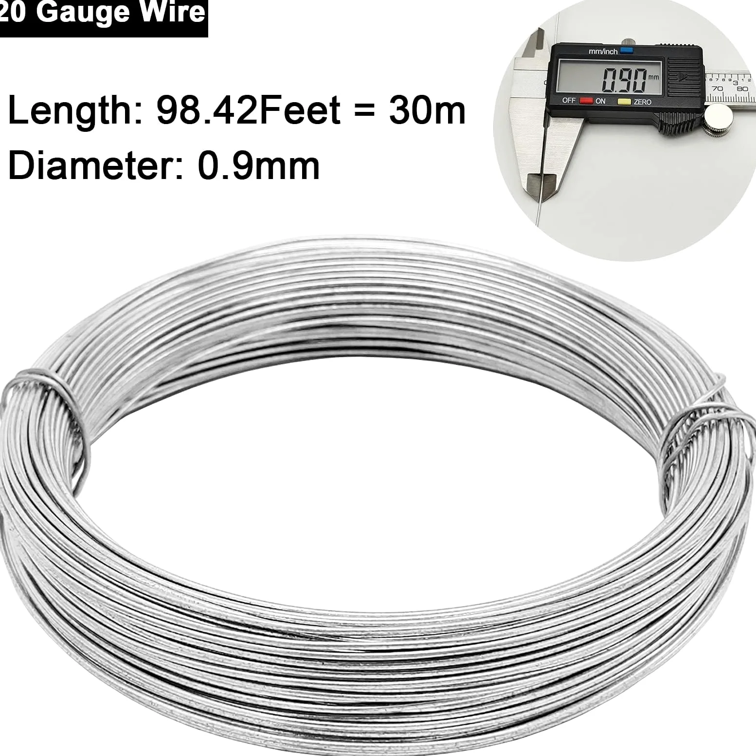 Cuerda de Alambre, Alambre de Acero galvanizado, Calibre 6-28, Longitudes múltiples(11 Gauge -28m/91.8ft Long)
