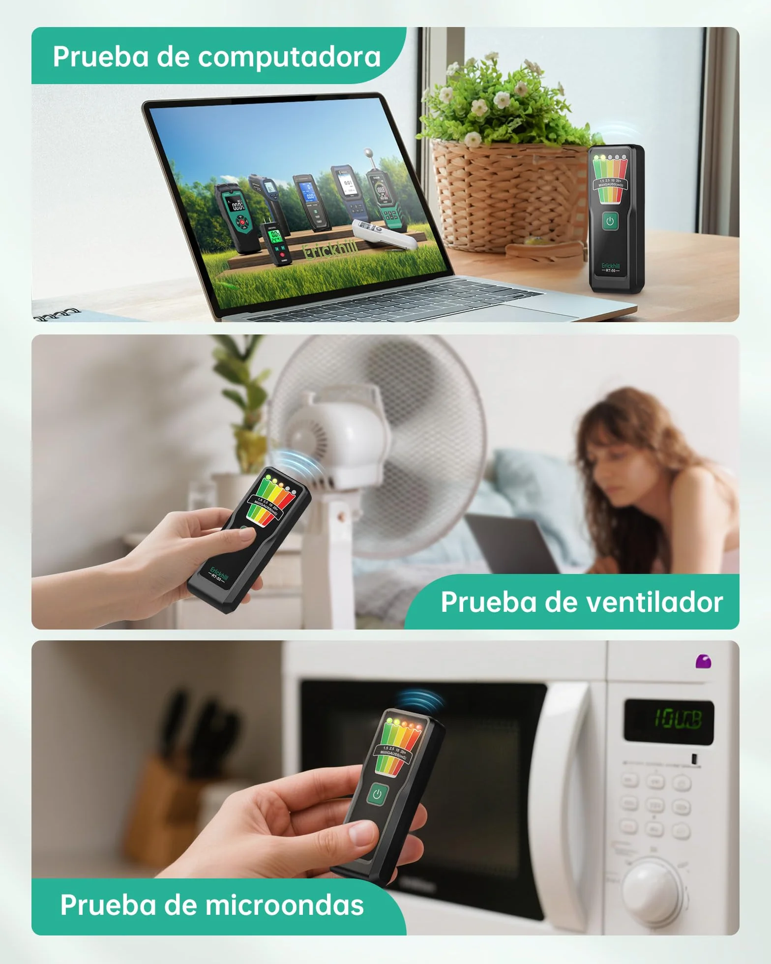 ERICKHILL EMF Medidor, Equipo de Caza de Fantasmas para Investigaciones Paranormales, Detecteur EMF Portátil 30Hz–20000Hz con 5 Niveles LED, Medidor de Radiación para Hogar, Oficina y Exteriores