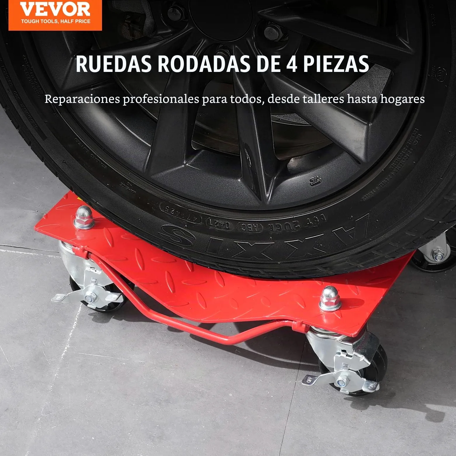 VEVOR Plataforma Rodante para Ruedas 4 Piezas Carretilla con Ruedas Capacidad Total de 3,6 T Carro Resistente de Acero para Mover Automóviles, Camiones, Remolques, Motocicletas, Barcos, Rojo