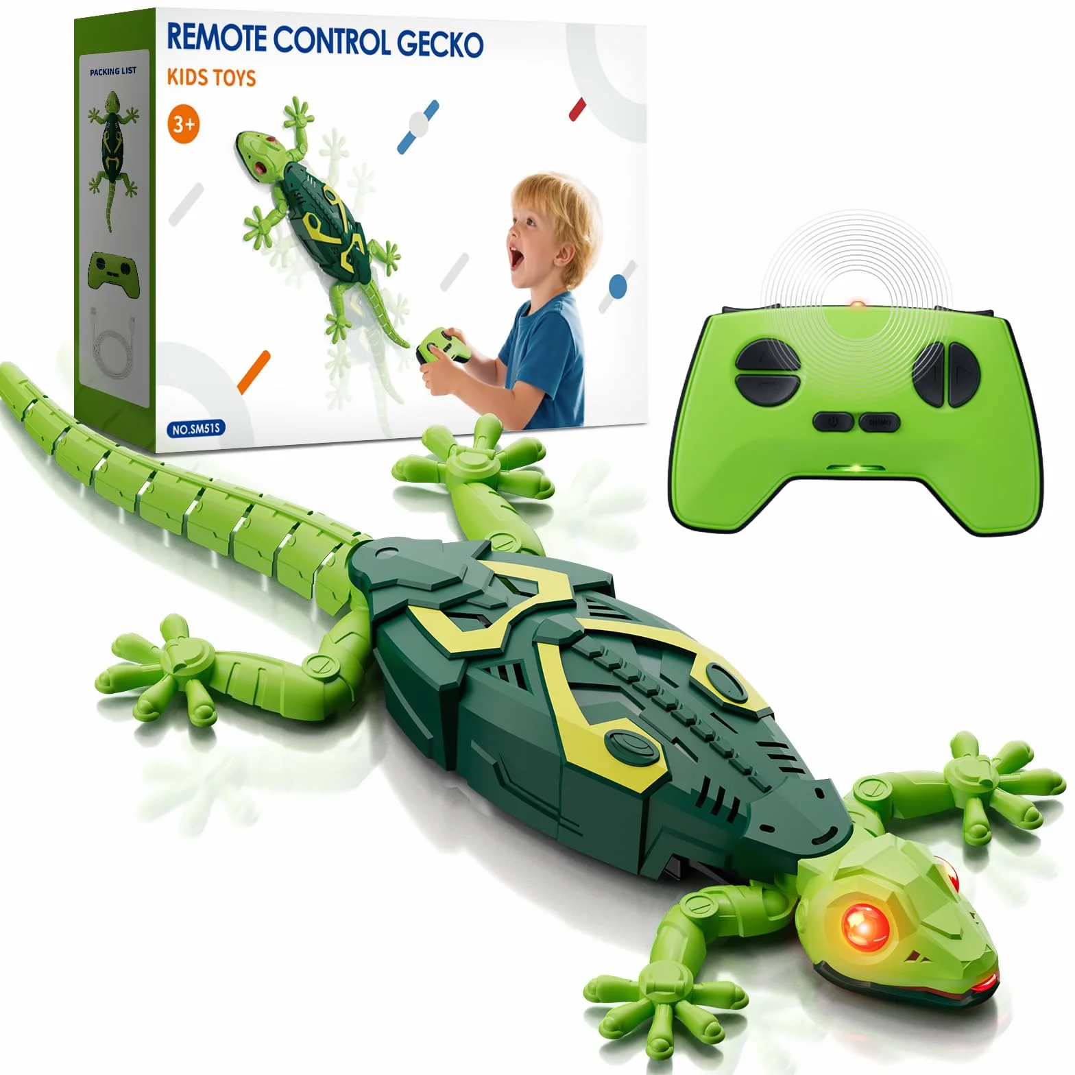 HYES Wall Crawler Gecko, Robot Lagarto Realista con Ojos Luminosos, Juguete Control Remoto para Niños 3-8 Años