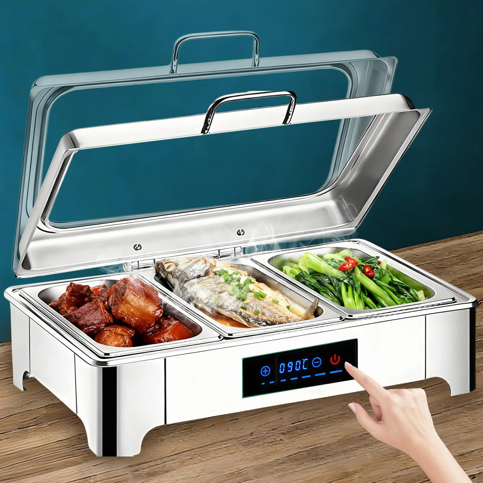 Calentador de Buffet Eléctrico 9L Acero Inoxidable con Tapa Visible y Toque Inteligente