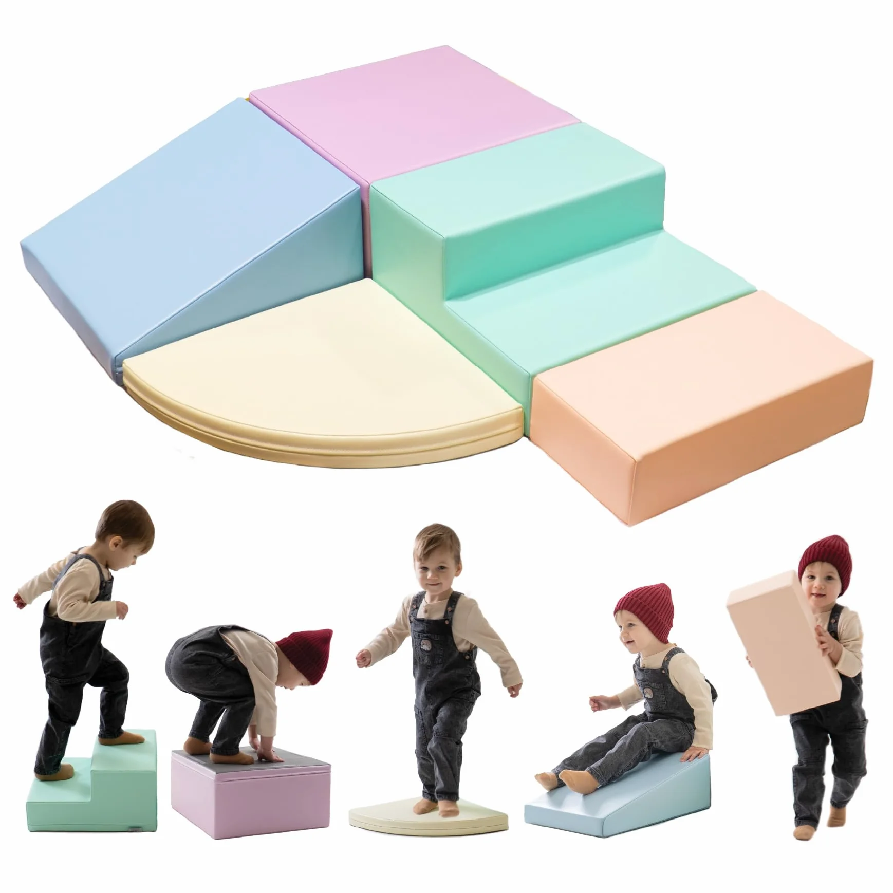 IGLU Soft Play Corner Climber Bloques Psicomotricidad Infantil Juego de 5 Espuma Educativos para Niños Escalada Bebe Parque Montessori Pastel