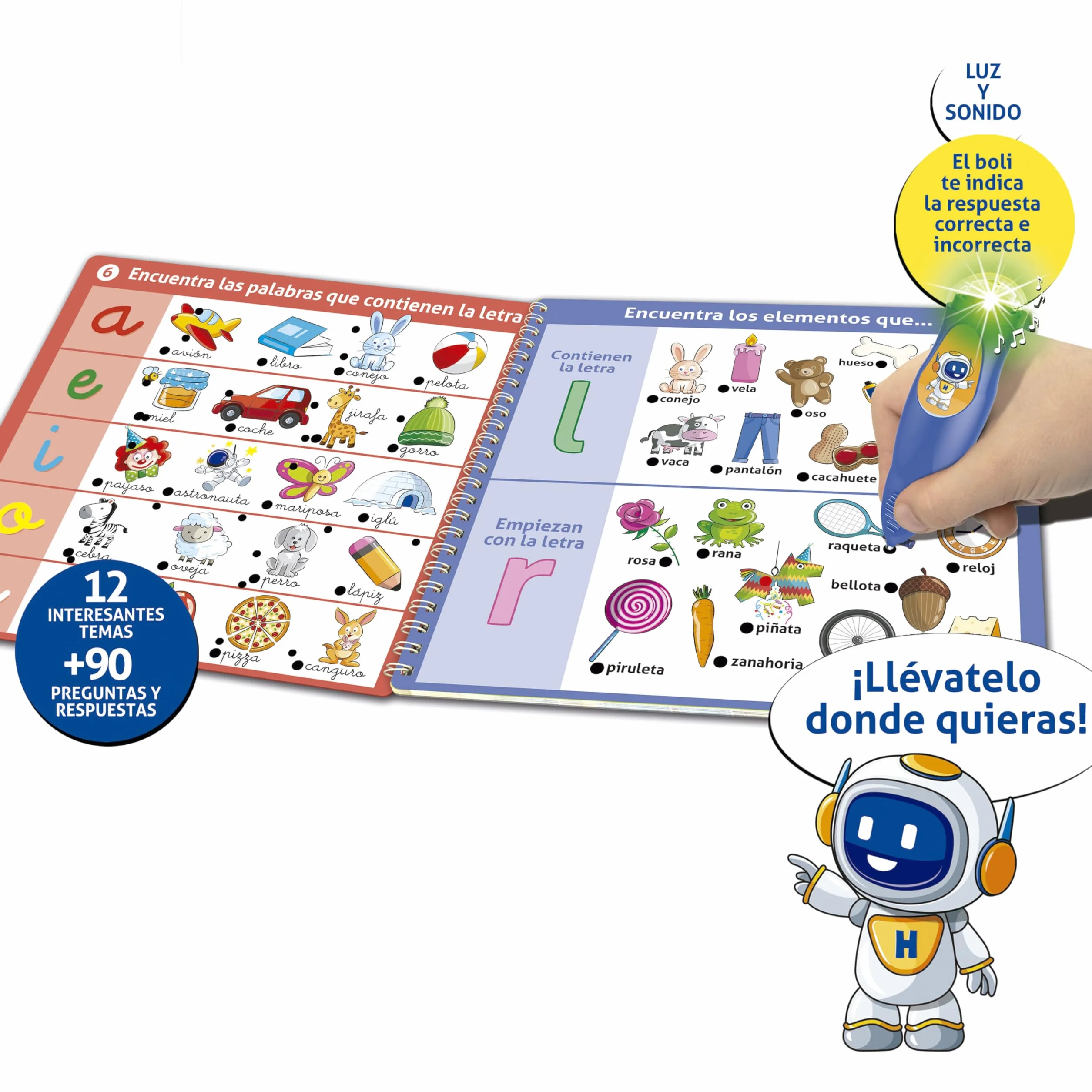 Educa Conector Aprendo a Leer Juego Educativo 90 Preguntas 12 Temas Libro Lápiz Luz Sonido 4 años