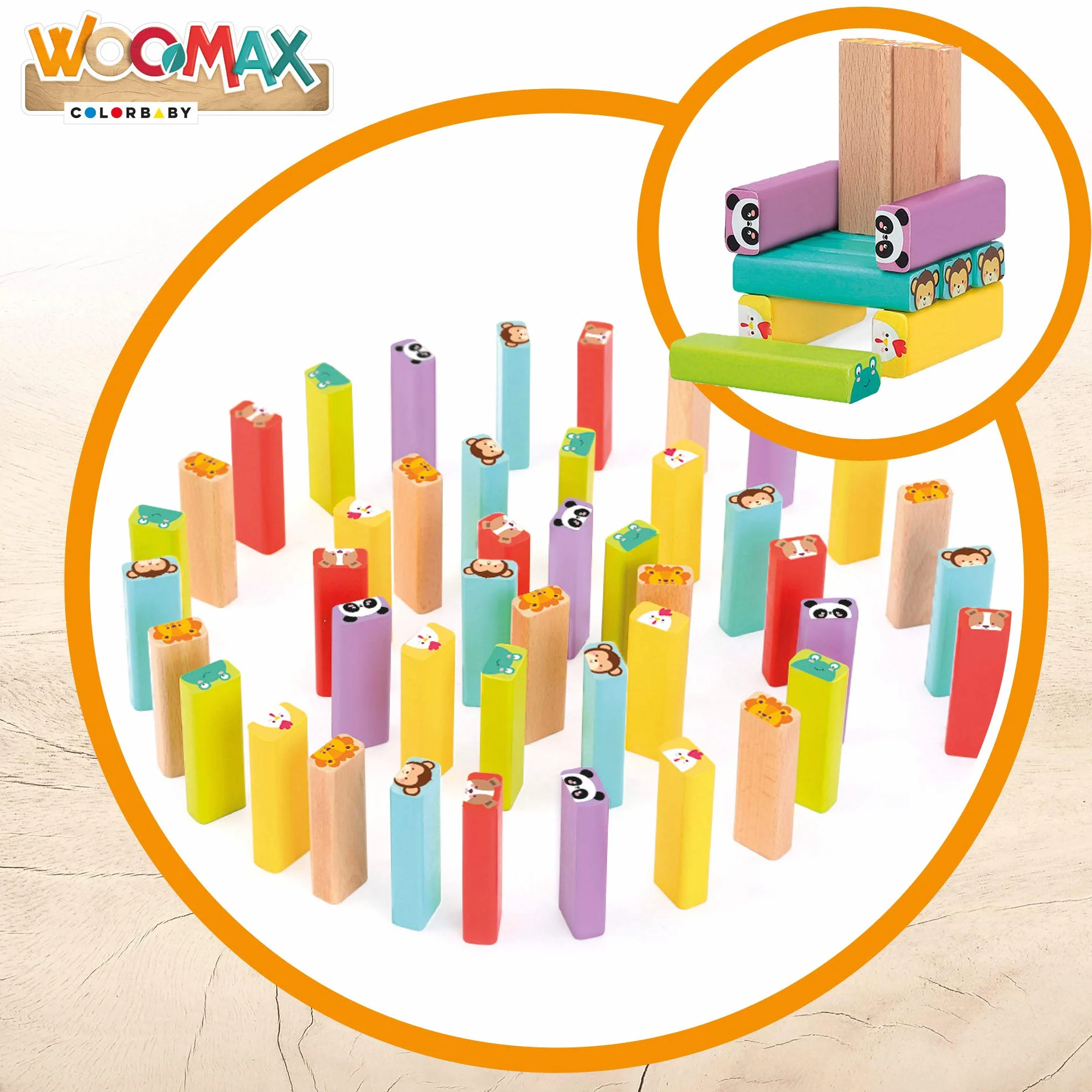 WOOMAX Torre de Bloques de Madera c/Animales y Colores