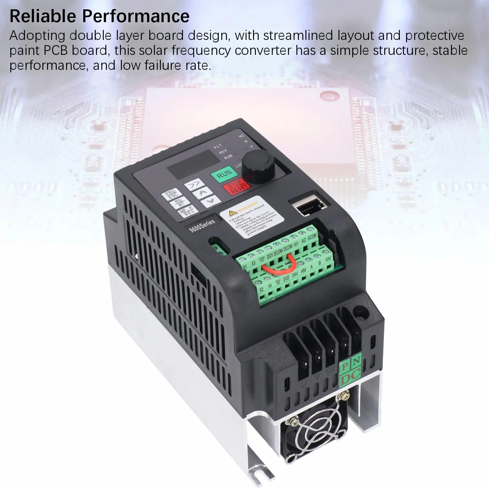 Inversor Solar Monofásico 2.2KW, Control de 8 Velocidades Entrada 200‑400VDC Salida 0‑220VAC Variador de Frecuencia con Controlador MPPT y Ventilador de Enfriamiento 24V DC