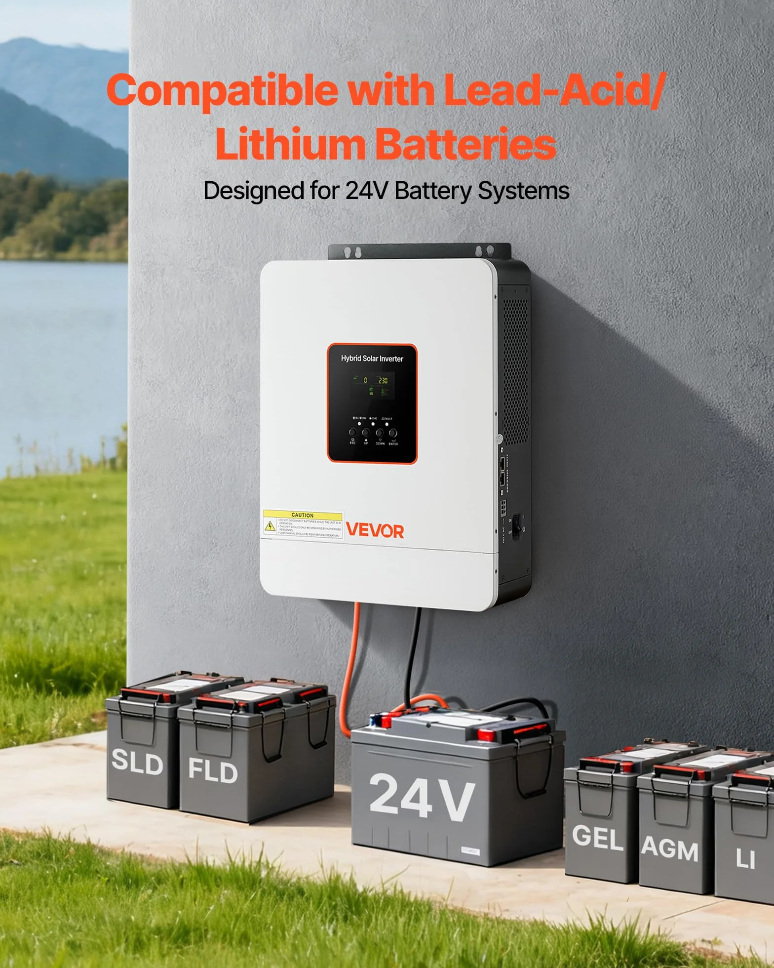 VEVOR Inversor Solar Híbrido de 3000 W, Onda Sinusoidal Pura, Controlador de Carga Solar MPPT Integrado de 80 A, Compatible con Baterías de Plomo-Ácido de Litio, Nivel de Ruido < 50 dB, Blanco