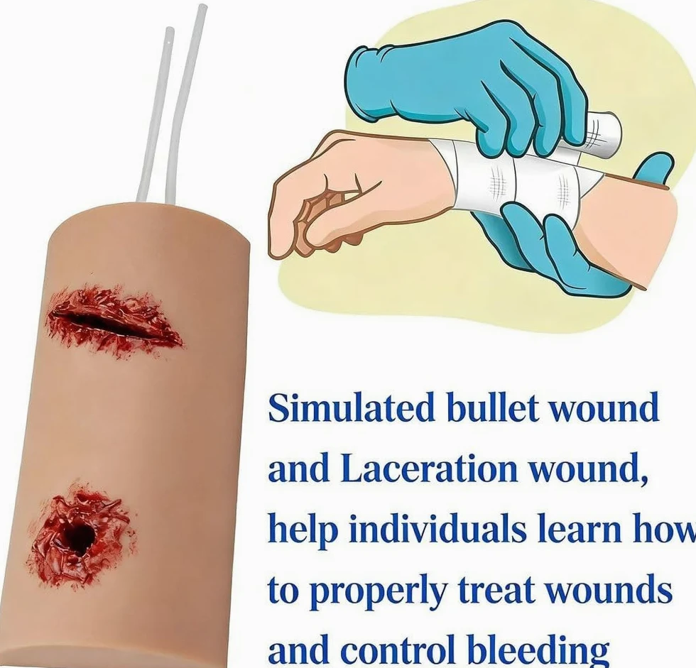 Simulador de Entrenamiento de Heridas Modelo de Brazo con Torniquete Simulador de Control de Hemorragias Modelo de Entrenamiento con Torniquete para Laceraciones Kit de Práctica de Suturas