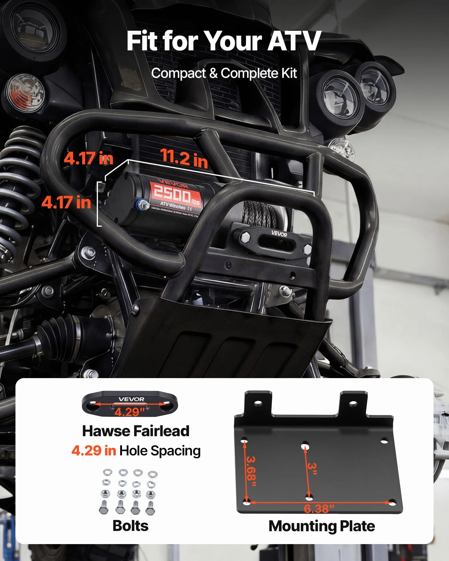 VEVOR Cabrestante Eléctrico 12V 1134 kg para ATV con Cuerda Sintética de 4,8 mm x 12 m, Motor 0,9 kW, Control Remoto con Cable, Soporte de Montaje, Guía de Cable y Gancho para Todoterreno Exteriores