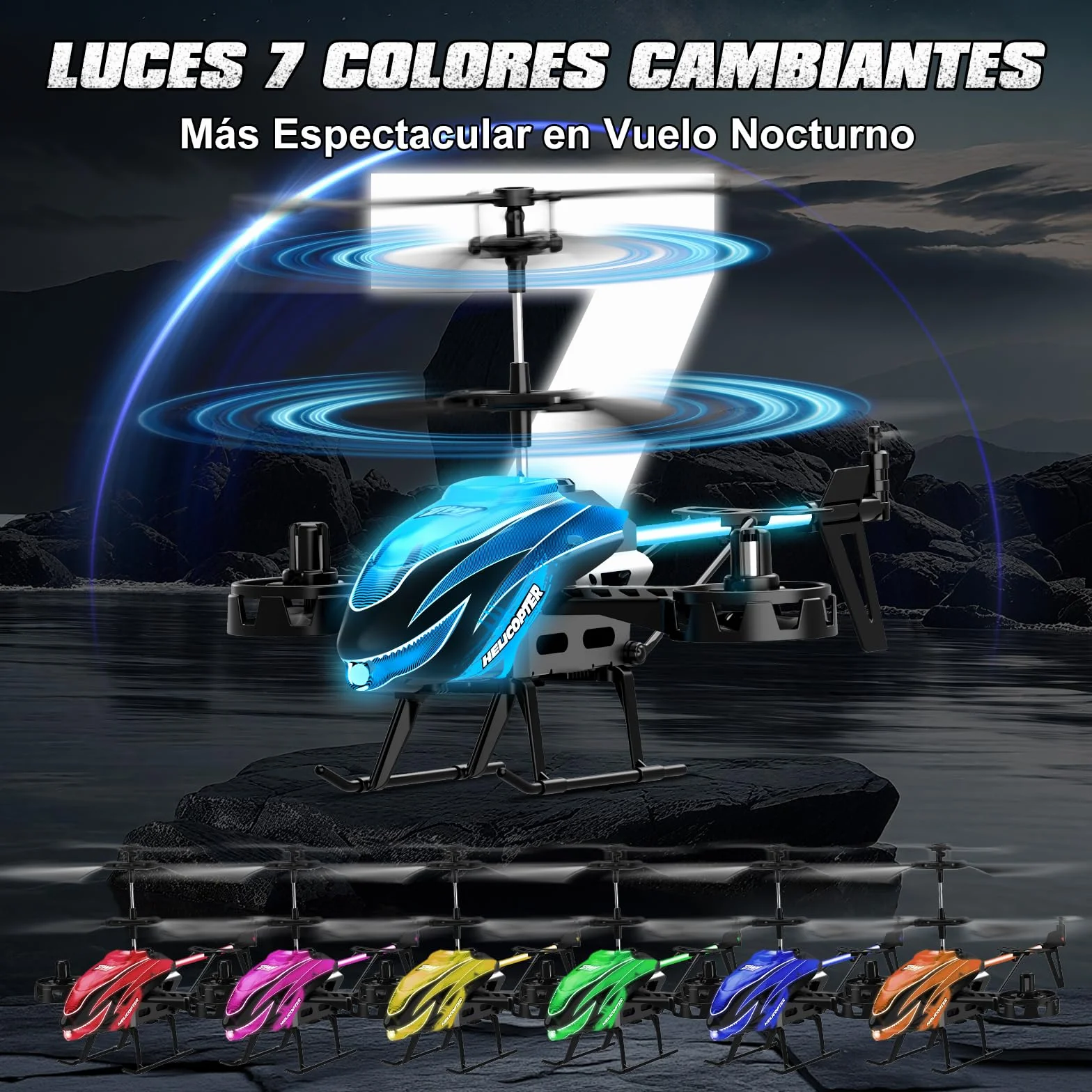 Charmofun Helicóptero Teledirigido 2.4G RC con 7 Luces, 3 Baterías, 33 Minutos Vuelo, 4.5 Canales, Giroscopio, Regalo para Niños 6+ Años Azul