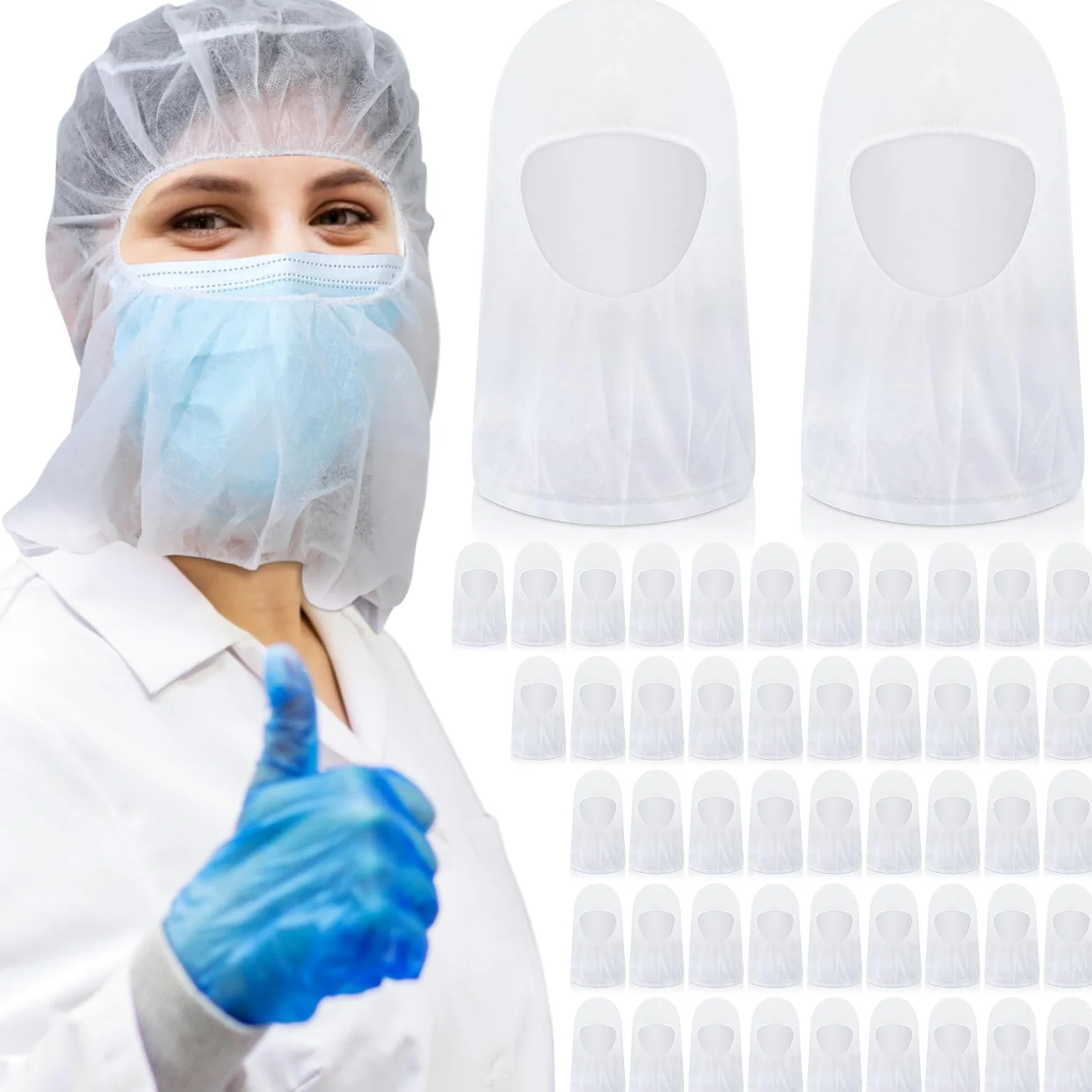 Yahenda 200 campanas desechables para barba de cara completa, redecillas elásticas para el cabello, redecillas protectoras para el cabello, redecillas para el cabello, servicio de alimentos, campanas