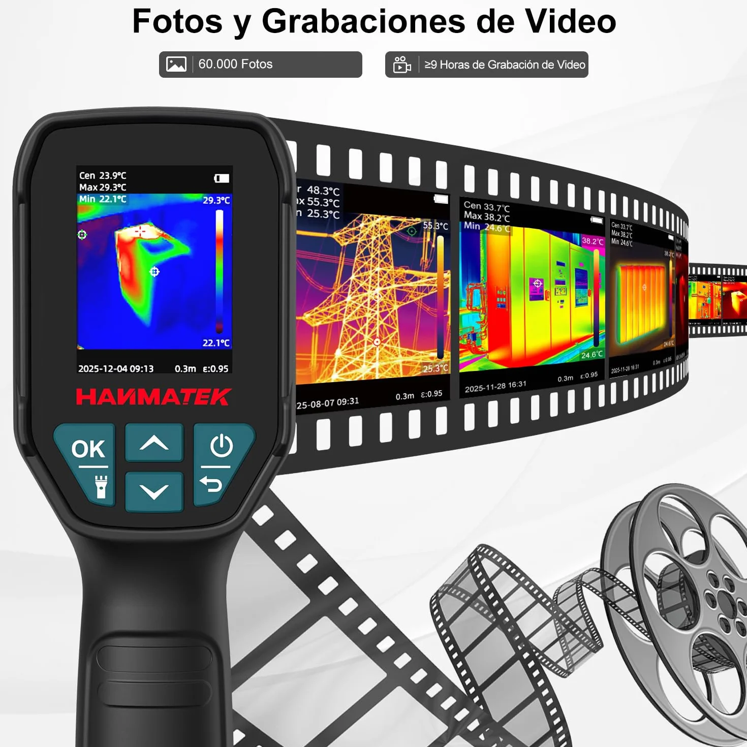 HANMATEK Termógrafo Profesional, Cámara Térmica 96x96 IR, Sensibilidad ≤60mK, TISR 240x240, Pantalla 2.4", Alarma, Rango -20 -550°C, para Mantenimiento Eléctrico y Mecánico