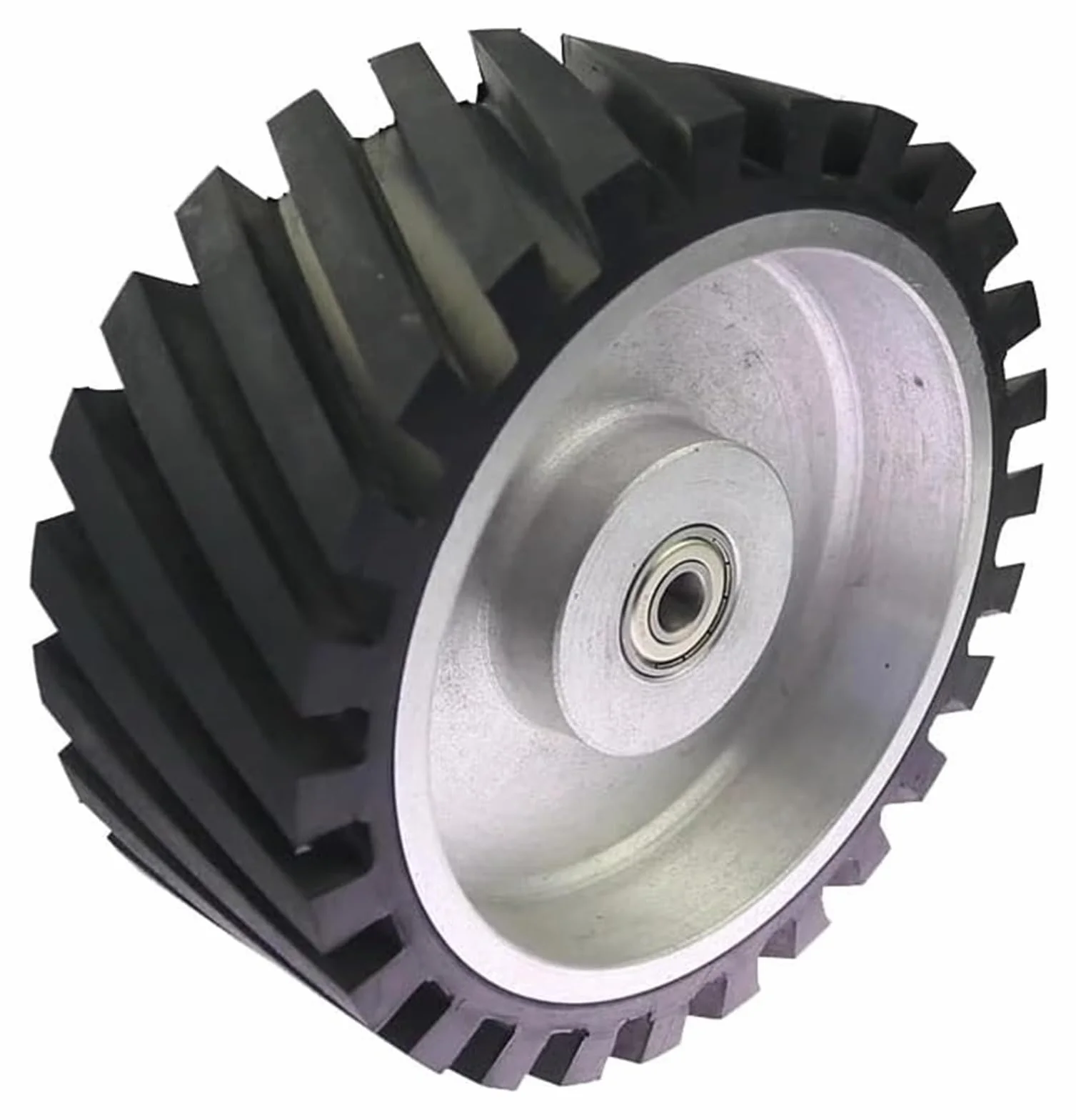 Rueda de contacto de goma dentada de 200 x 75 mm, lijadora de banda con equilibrado dinámico, soporte trasero y rodillo tensor.(Hard 90a,6201 installed 12)
