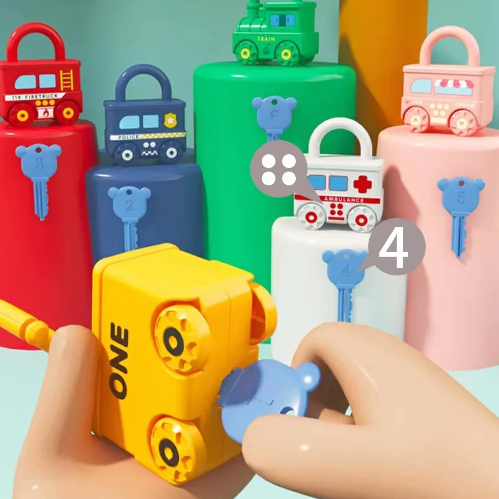 Coche Juguete con Llave de Bloqueo Montessori Tren Montaje Colores Números Educativo Juego Regalos Niños 3 4 5 Años