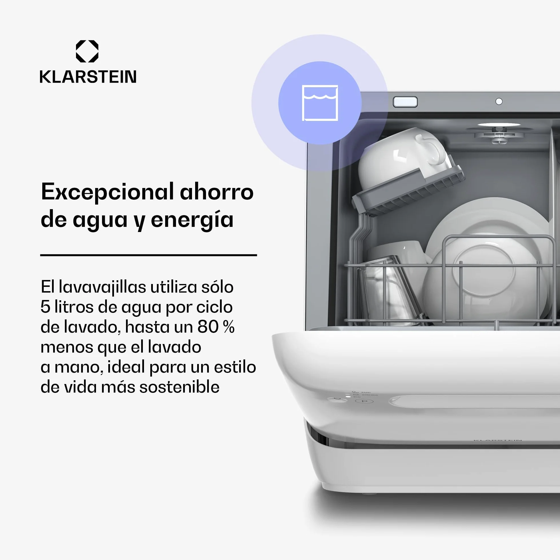 Klarstein Aquatica Mini Lavavajillas Compacto 2 Cubiertos 5L 3 Programas Portátil Sobremesa 58dB