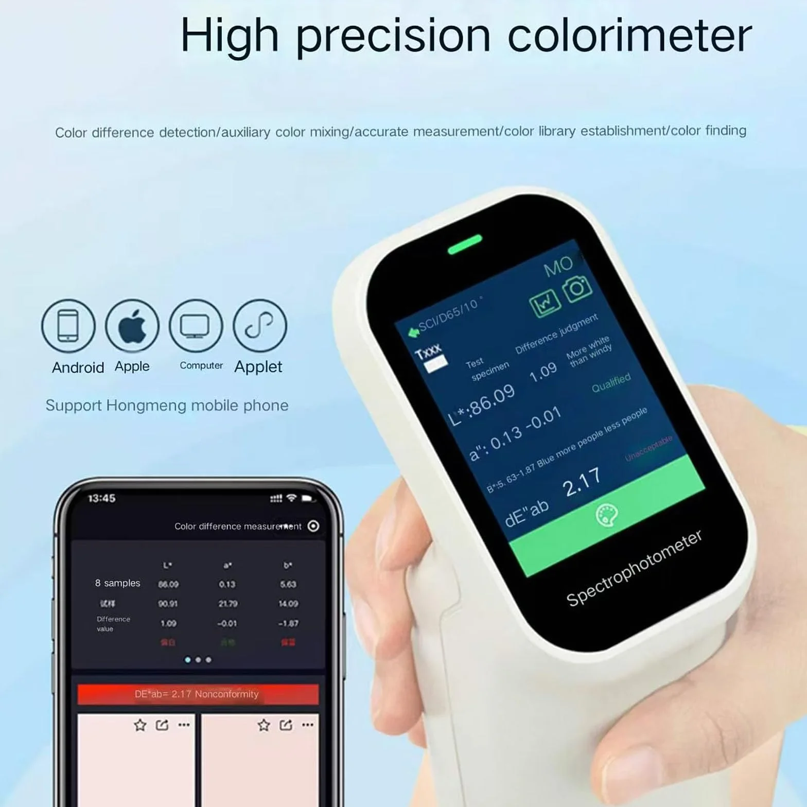 Colorímetro digital de alta precisión con pantalla táctil y calibración manual para mediciones de revestimientos