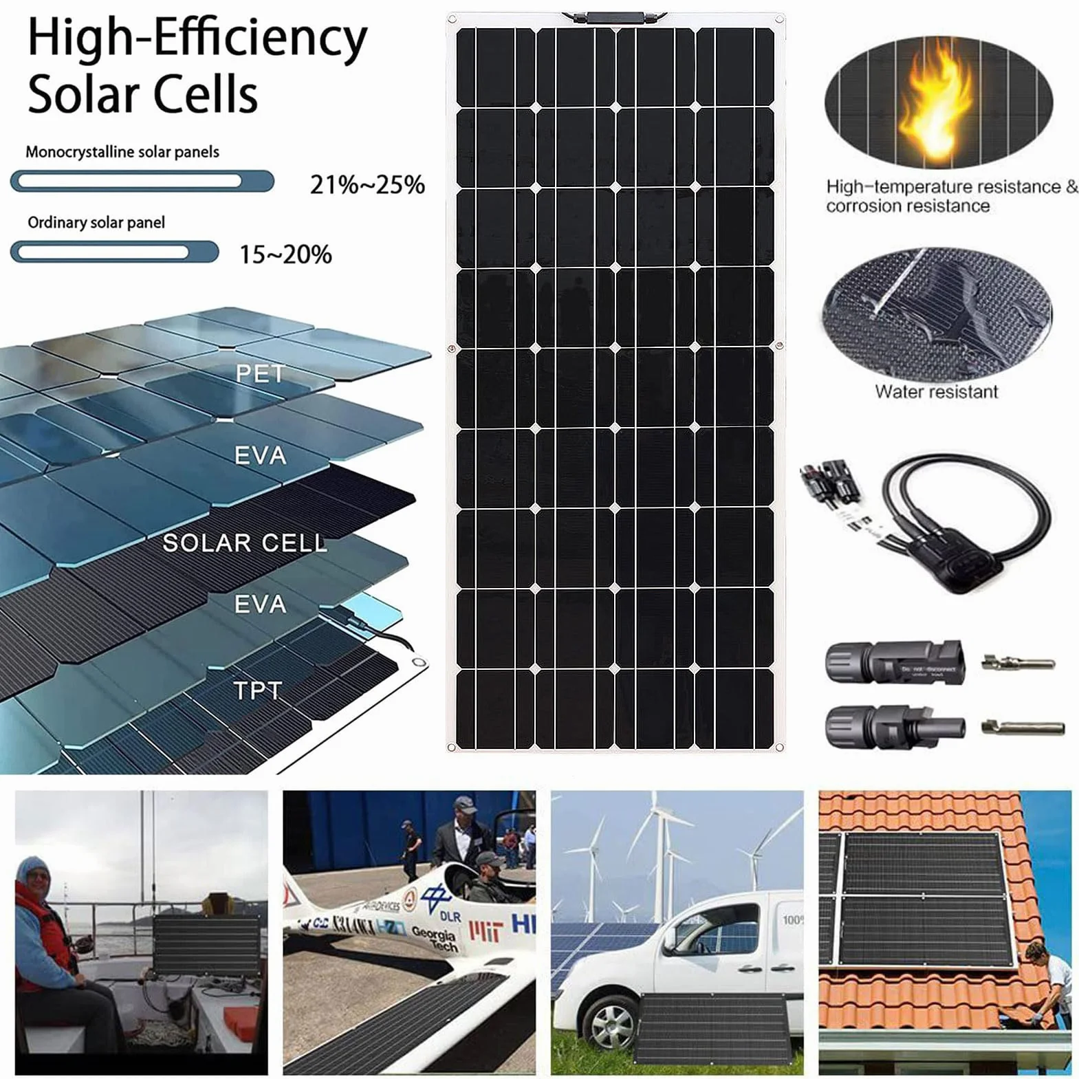 Cargador de Salida de la Red de Paneles Solares Flexibles Monocristalinos Flexibles de 800W 2 * 400W 24V / 12V, con Controlador Solar 40A, Adecuado para la Superficie de Lasgonetas de Cabina Rv