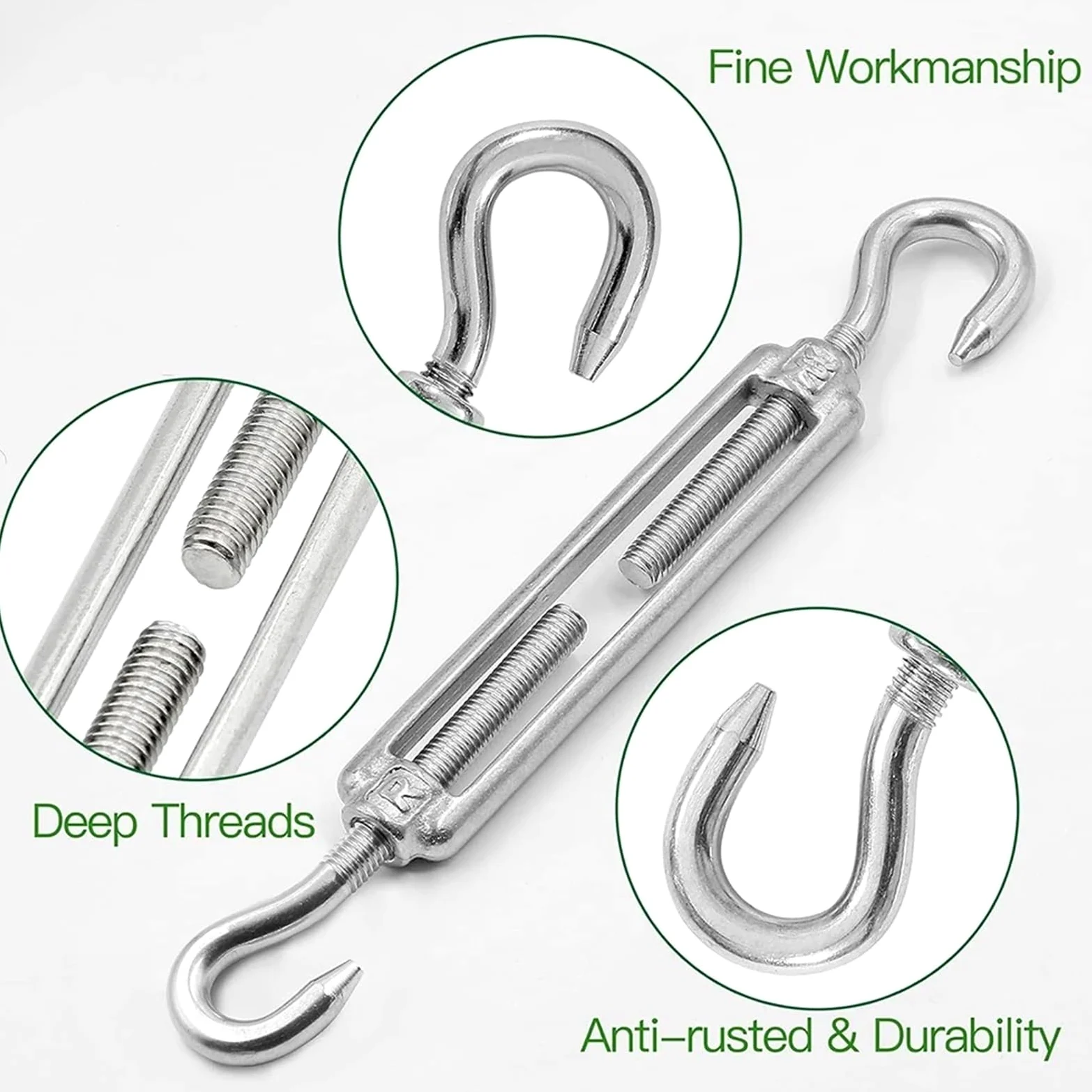 1 Uds gancho de acero inoxidable y tensor de ojo cuerda Cable tensión ajustable jardín M4 M5 M6 M8 M10 M12 M16 M20 tensor de alambre(Eye and Eye,M20)