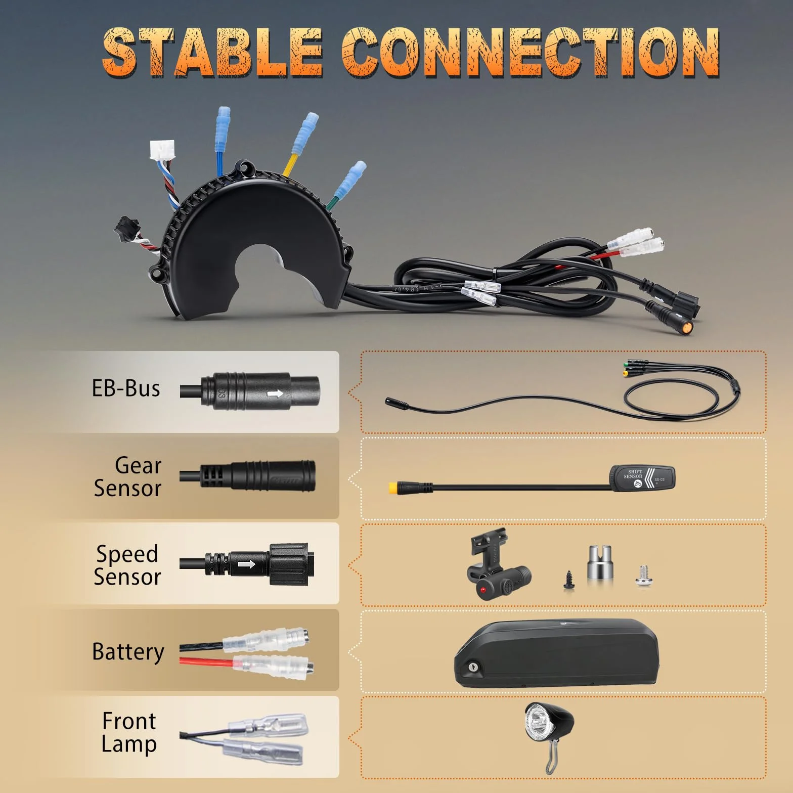 BAFANG Controlador de accionamiento intermedio Octogonal para Motores BBS, con conexión de Faros y conexión de sensores de conmutación al último Modelo