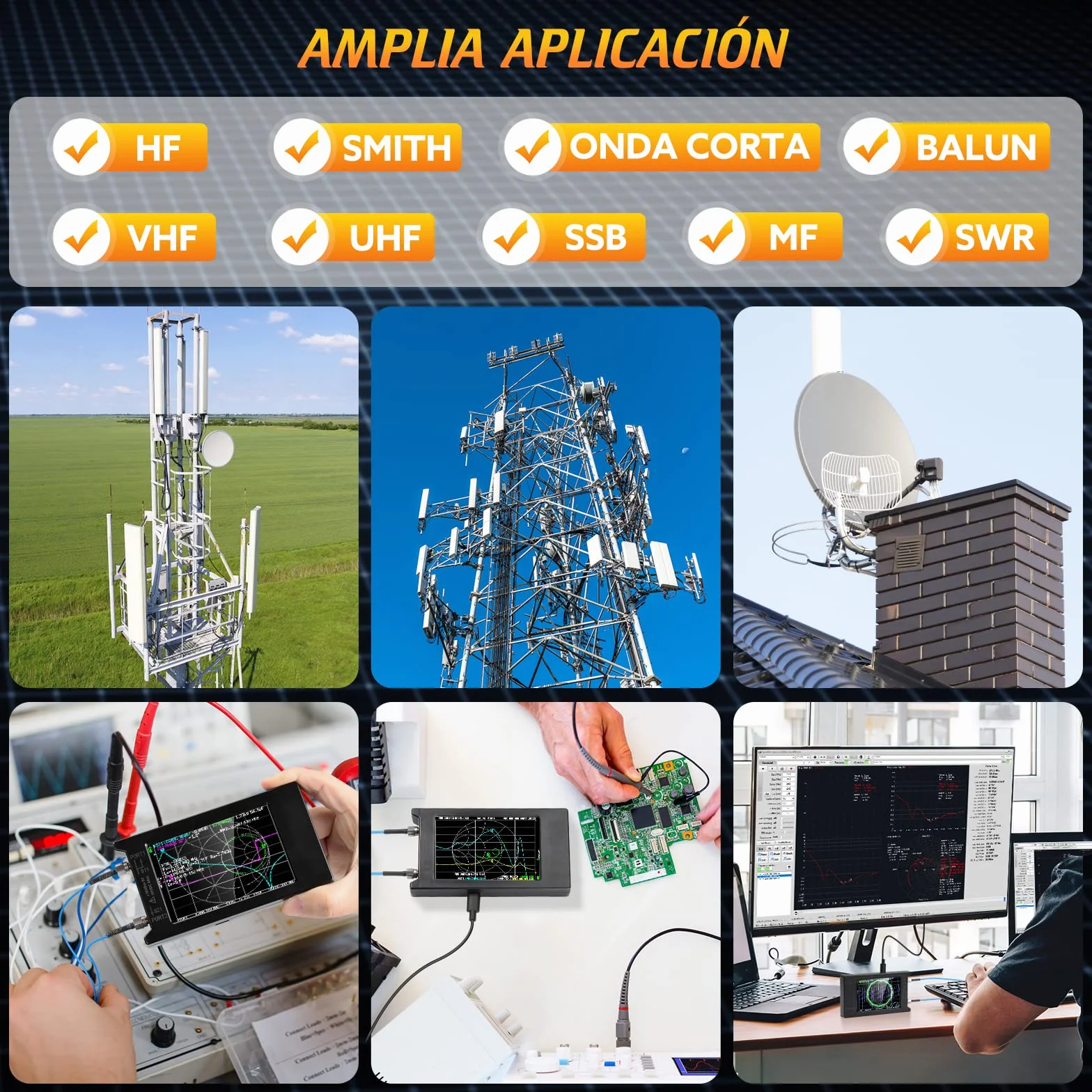 Seesii LiteVNA Analizador de Redes Vectoriales, 4'' Analizador de Antenas 50kHz-6,3GHz Soporta Almacenamiento de Datos para S Parámetros HF VHF UHF SWR Retraso de Fase Smith Chart