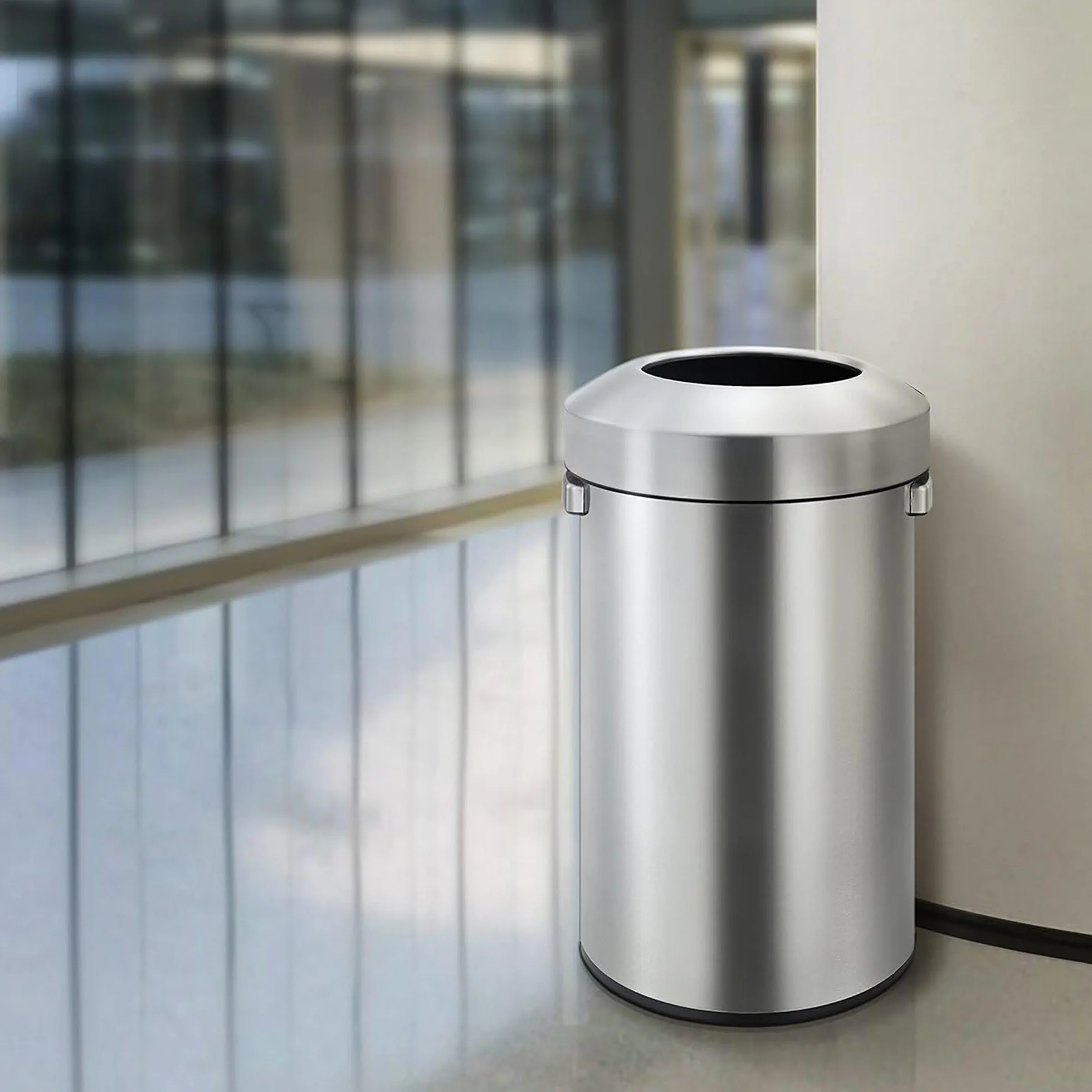 EKO Cubo de Basura 60 L. Uso Comercial, Acero Inoxidable Cepillado, Uso en Exteriores, Interiores. Ideal en Espacios Grandes. Acabado antihuellas, Papelera Moderna y Robusta.