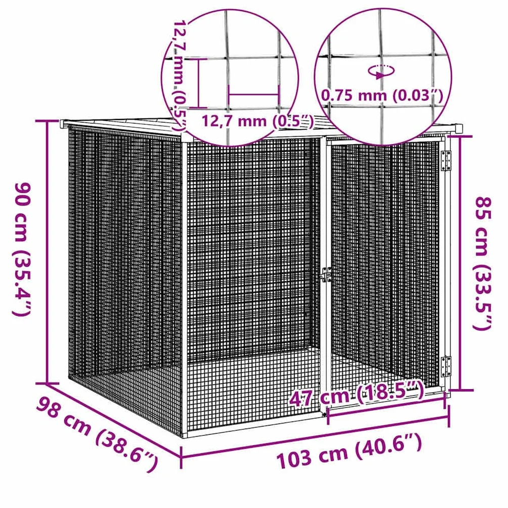 vidaXL Jaula de Gallinas, Gallinero con Toldo, Recinto para Animales Pequeños, Caseta para Jardín, Acero Galvanizado Antracita 103x98x90 cm