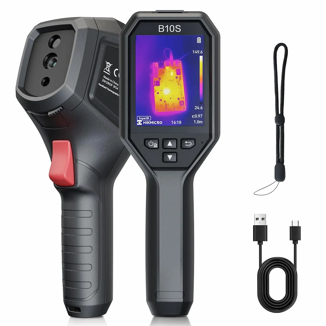 Cámara térmográfica HIKMICRO B10S con resolución IR 256 x 192, con cámara visual de 2MP, cámara de imagen térmica para inspección del hogar, 25 Hz, LCD de 3,2" Resolución 640 × 480, IP54, -20°C~550°C