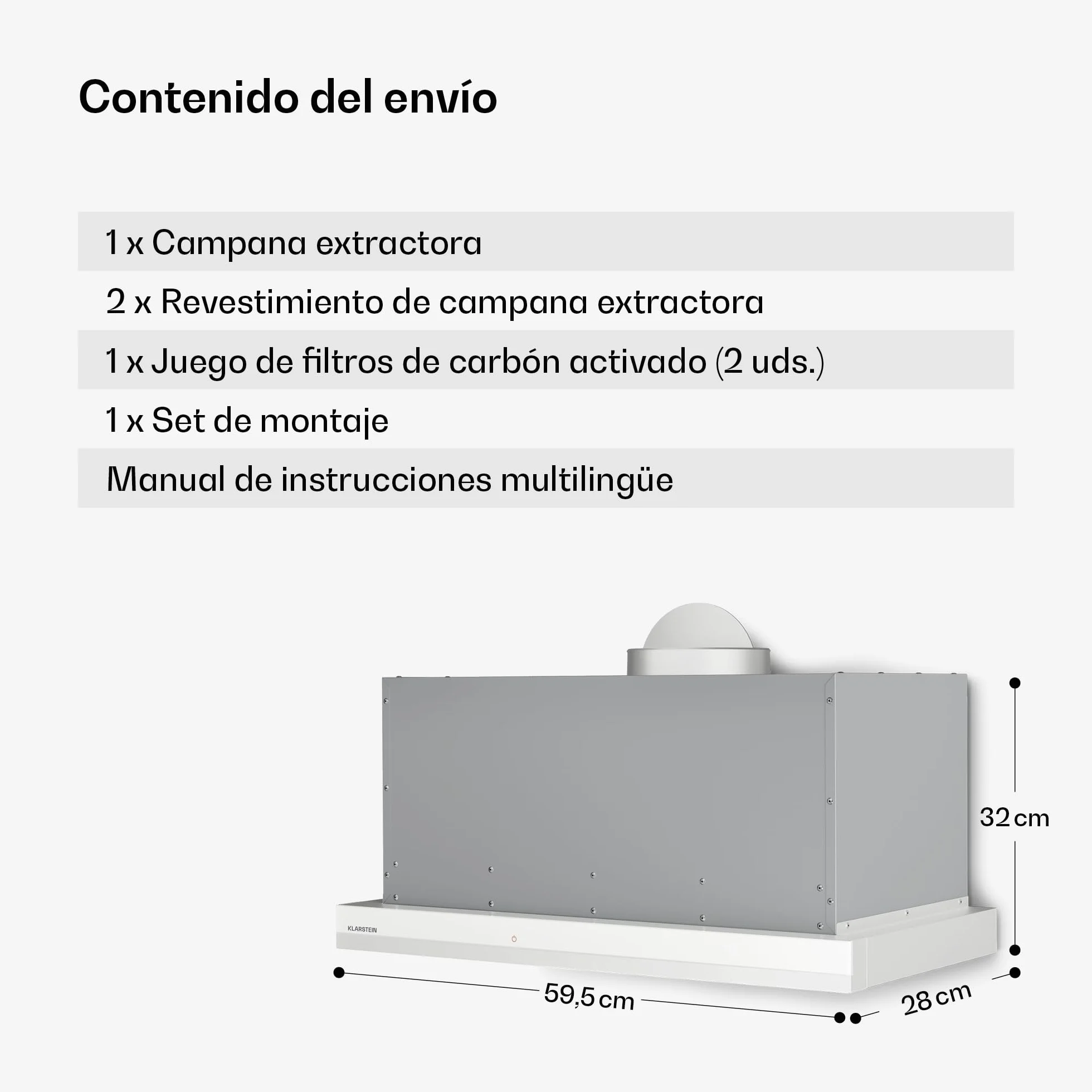 Klarstein Velaire Campana Extractora Integrada 60cm 896 m³/h Clase A++ Motor Silencioso Control Táctil LED Blanco