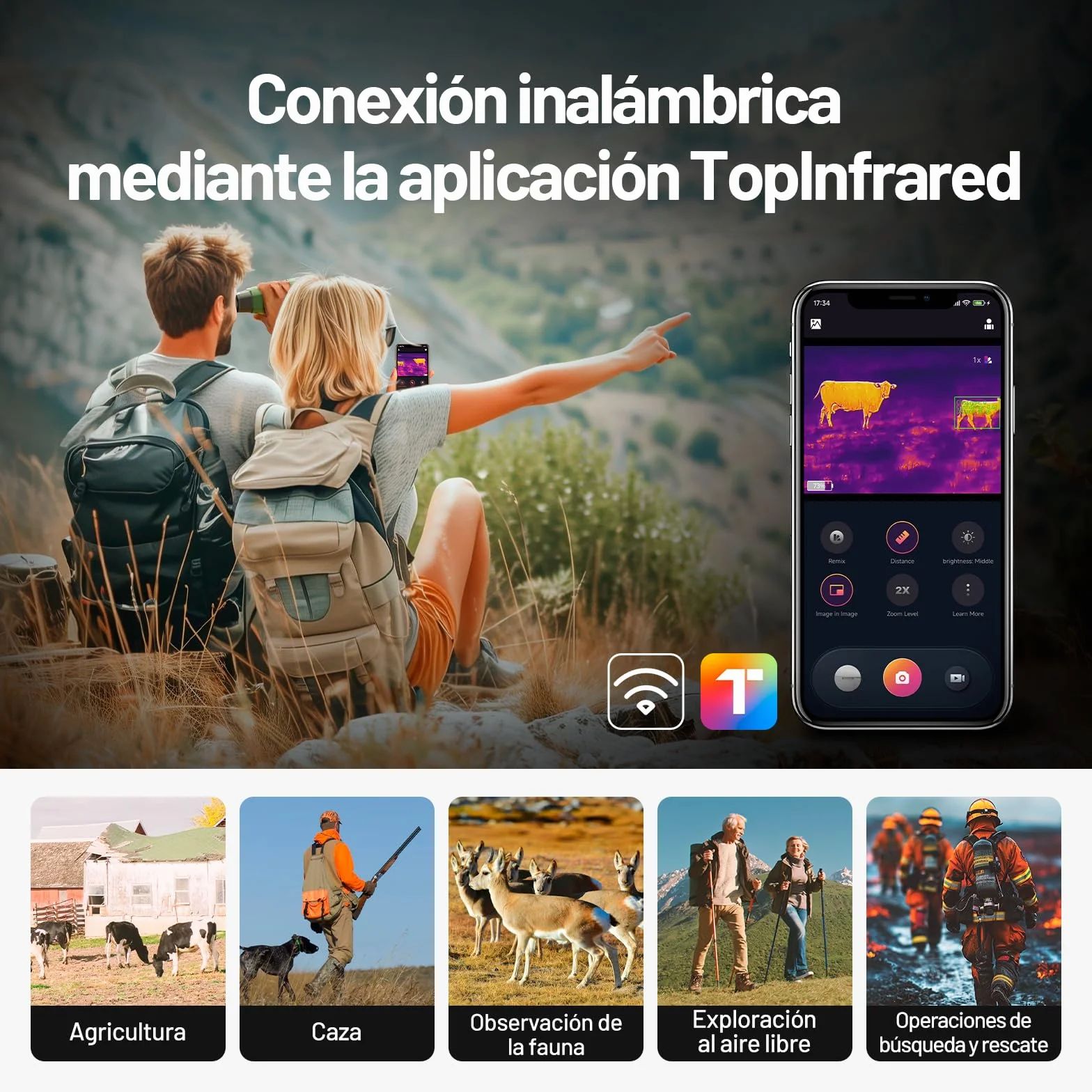 TOPDON TS004 Camara Termica, 320x240 IR 50Hz Termico Monocular, 410m Rango de Detección, 13mm Lente, Camara Termografica con 32GB Memoria, WiFi, Zoom 2-8X, para Caza y Observación de Fauna