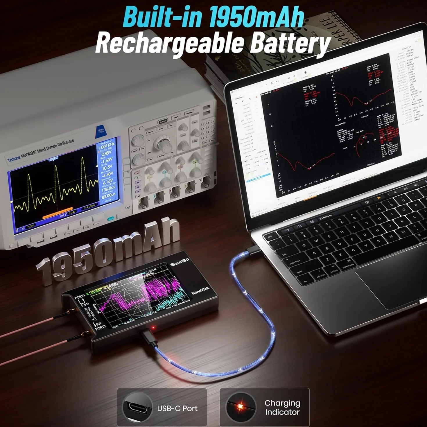 Seesii NanoVNA-H4 Analizador de Redes Vectorial - 4 Pulgadas Analizador de Antenas V4,4 9 kHz - 1,5 GHz HF VHF UHF con Pantalla Táctil para Parámetros S