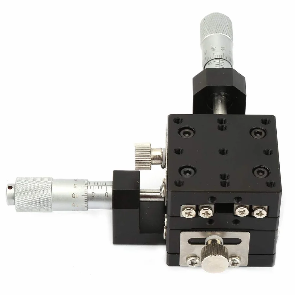 Etapa lineal XY, Keenso Etapa de traducción lineal de precisión manual de micrómetro SEMY40-AC, Guía de rodillos transversales para cojinetes de deslizamiento, Eje XY, 40x40x40mm