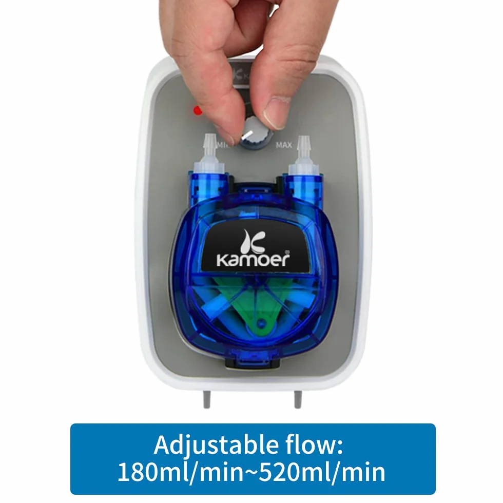 Kamoer KCPA600 24V bomba peristáltica bomba dosificadora de líquido de alto flujo 180-520 ml/min ajustable, tubo norpreno 4mm ID x 7.2mm OD