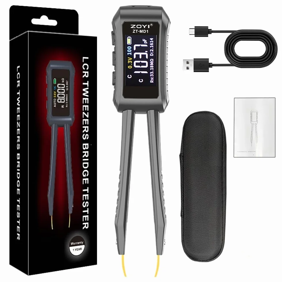 Puente de pinzas digitales inteligentes LCR ZT-MD1 Pantalla OLED para comprobador de componentes SMD ESR 9999 Conteo Condensadores Voltaje Frecuencia Diodo con 0,5% de precisión Multímetro digital