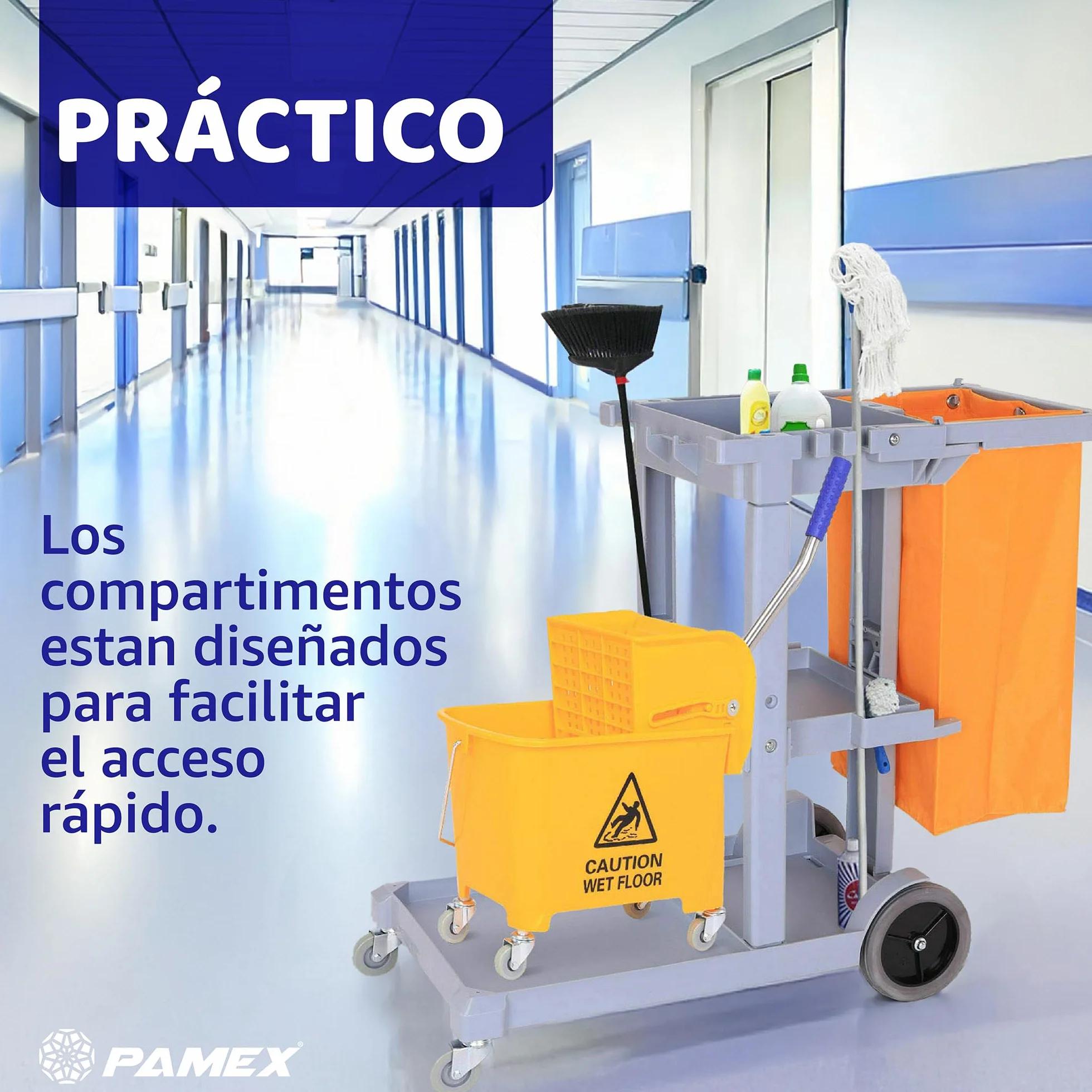 PAMEX Carro de Limpieza Profesional Multiusos para Hostelería, Restaurantes, Comercios, hospitales, Oficinas y Grandes Superficies.