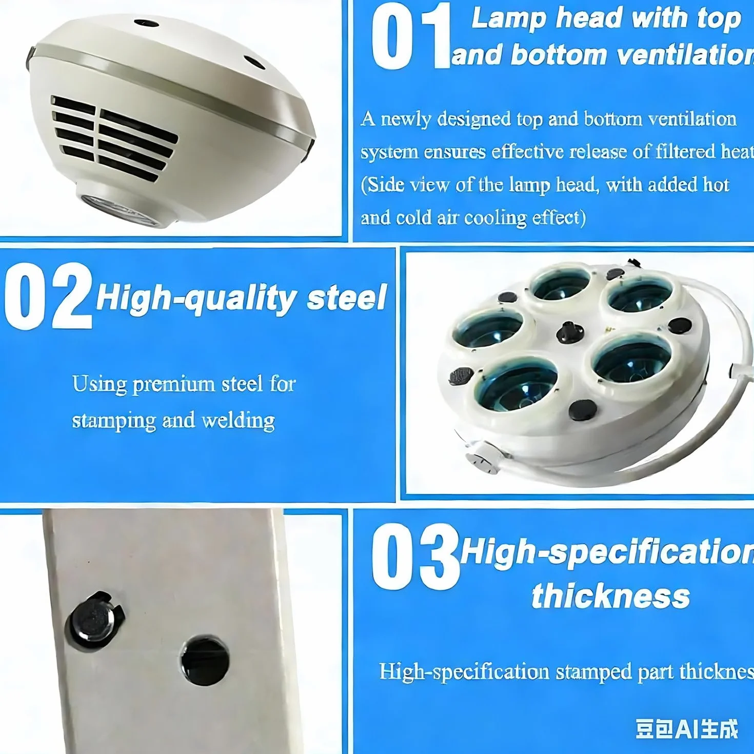 Lámpara Techo para Exámenes Médicos 5 Orificios Sin Sombras, con Atenuación Continua, para Quirófano, Lámpara Médica Giratoria De 360 ​​Grados para Sillón Dental