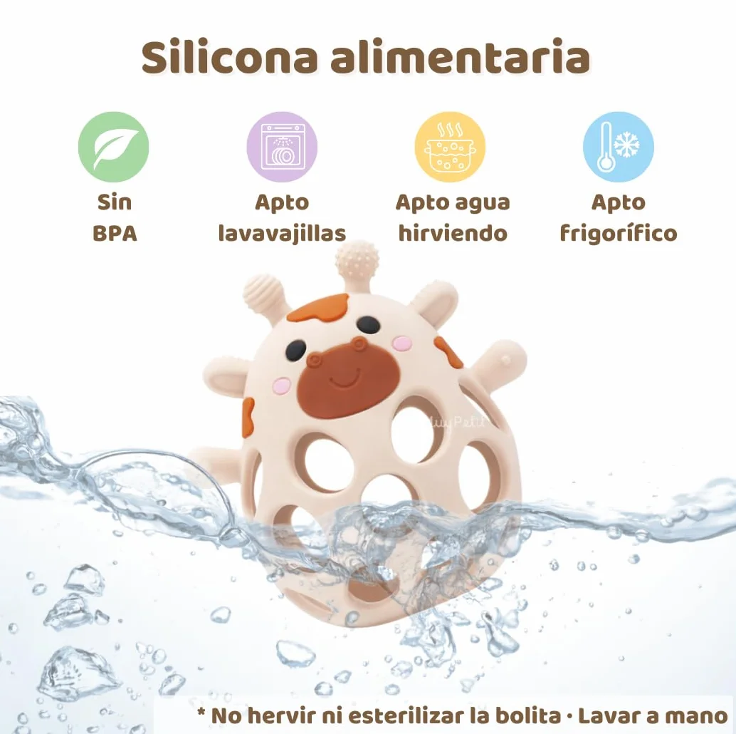 MuyPetit Jirafa Sonajero y Mordedor para bebé, Libre de BPA, Juegos bebe 0-6 meses, Juguete Montessori, Regalo recien nacido Beige