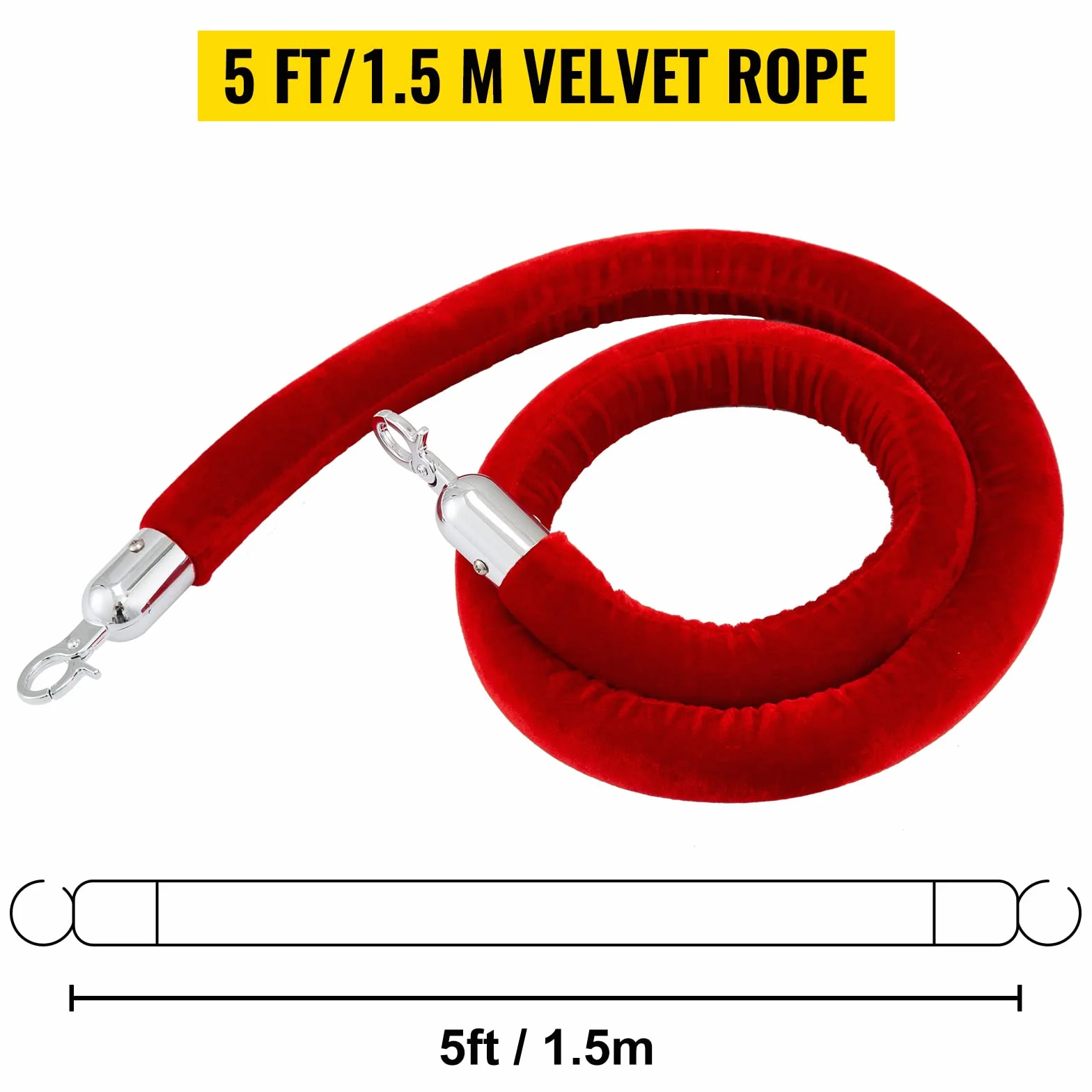 VEVOR Postes Separadores 8 piezas Altura 90 cm Platas Postes Separadores con Cuerda de Terciopelo de 1,5 m Roja Conexión de 4 Vías Diámetro de Base 32 cm Postes de Barrera de Control de Multitudes