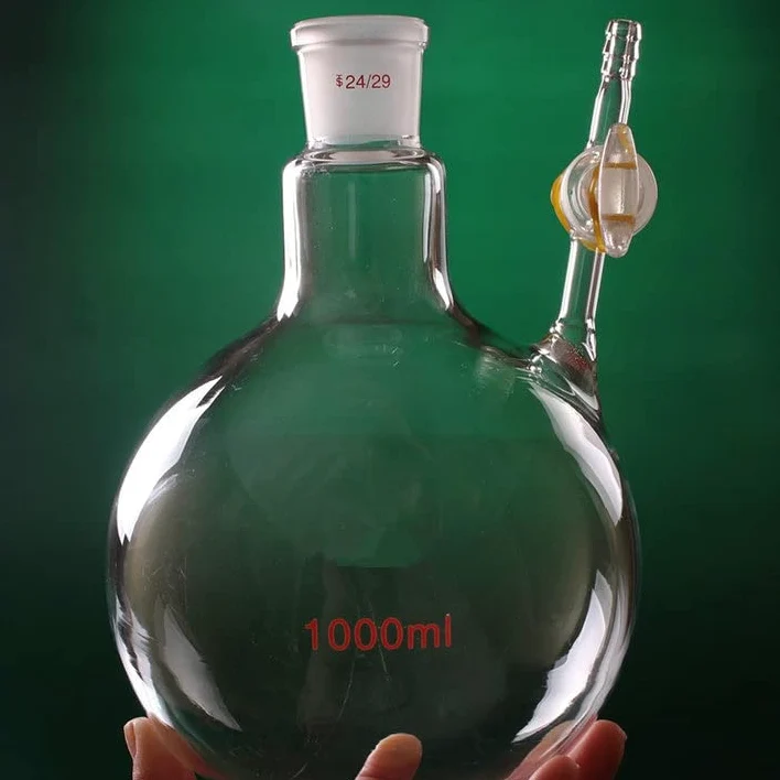 1 Uds. Matraz de reacción de Vidrio en Forma de Bola de 50ml/1000ml con Llave de Paso de Vidrio, cristalería de Laboratorio (Size : 1000ml No.24)