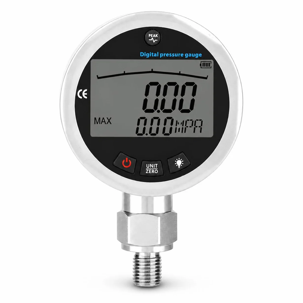 Manómetro Digital Hidráulico, Manómetro de acero inoxidable con Pantalla LCD Iluminada para medir agua, gas, aceite, 400 bar, 0-40 MPa, 10000 PSI con conector G1/4