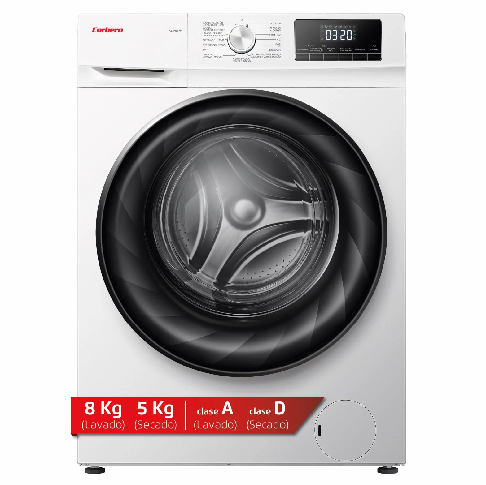 Corberó Lavadora Secadora Carga Frontal CLSH85VIN 8 kg 5 kg 1400 RPM Inverter Función Vapor Blanco