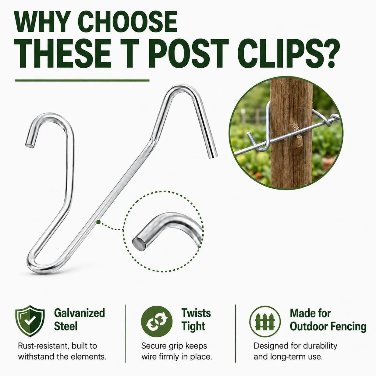 Clips de poste en T, 500 unidades, tensores de alambre de valla, clips de valla de acero galvanizado para asegurar alambres, jardín, granja, carretera, vallas deportivas