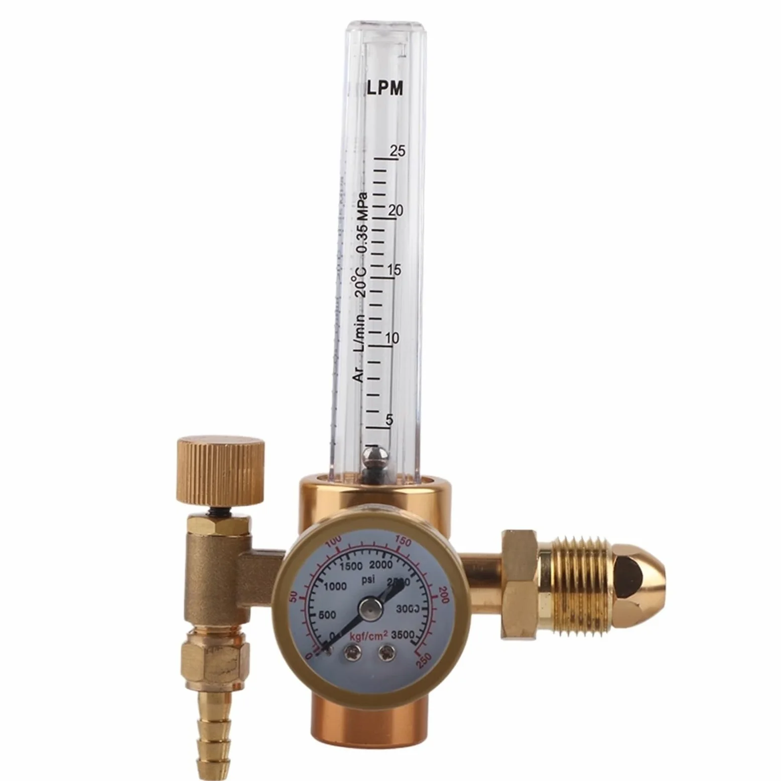 Regulador de caudalímetro de Gas, reductor de presión de argón, todo latón, reductor de presión de argón, caudalímetro de Gas/8 rosca macho, conector CGA580
