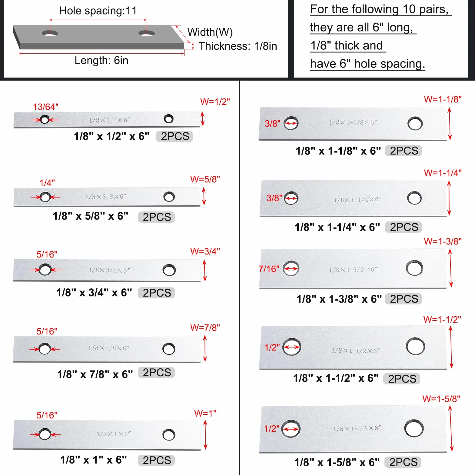 HSEAMALL Juego de 10 pares de bloques paralelos de acero de 1/8 a 1-5/8 pulgadas para torno fresadora