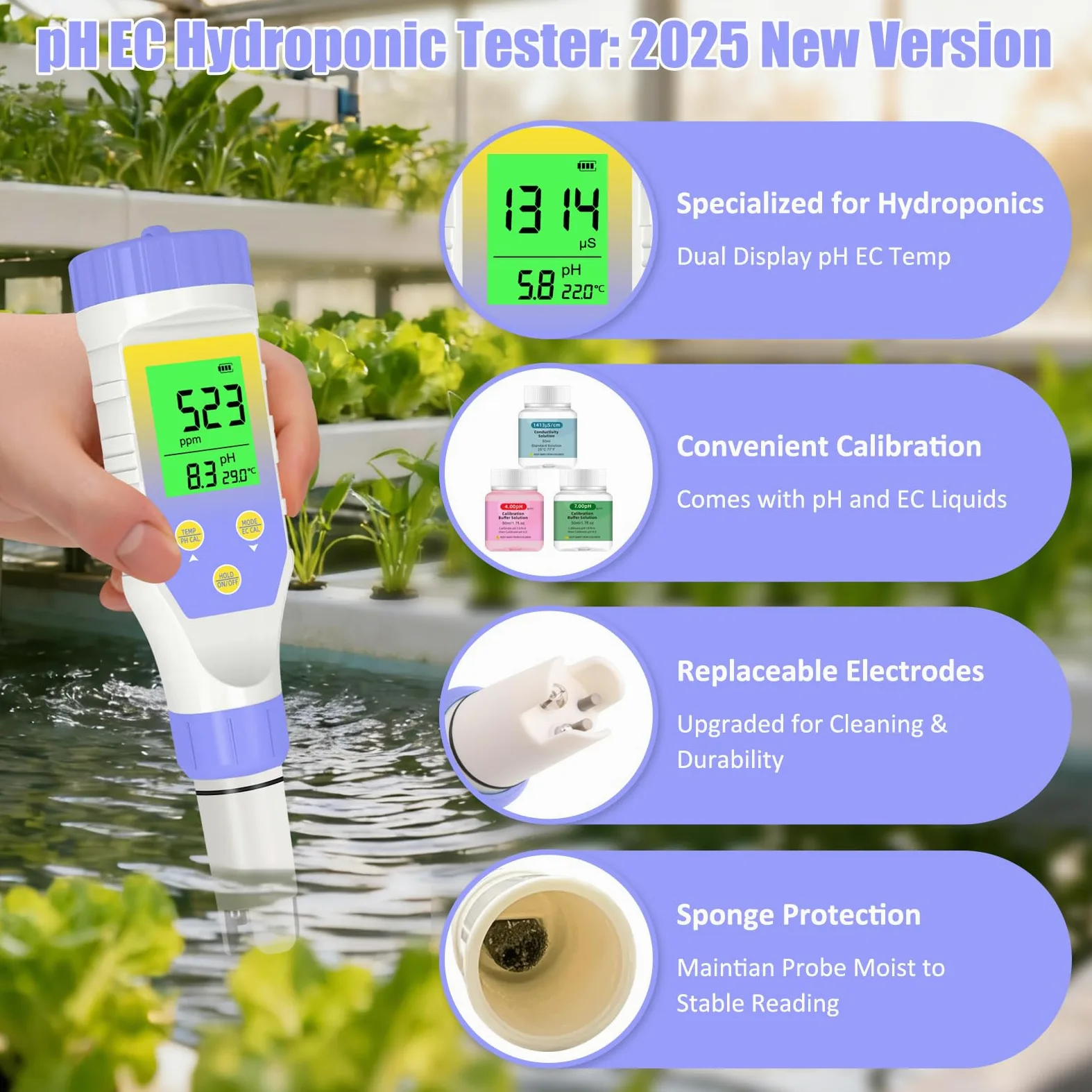 Medidor de pH y TDS, probador digital de pH para agua, 5 en 1 pH/TDS/EC/salinidad/temperatura, probador de agua para beber en el hogar, piscina y acuario, con resolución 0.01
