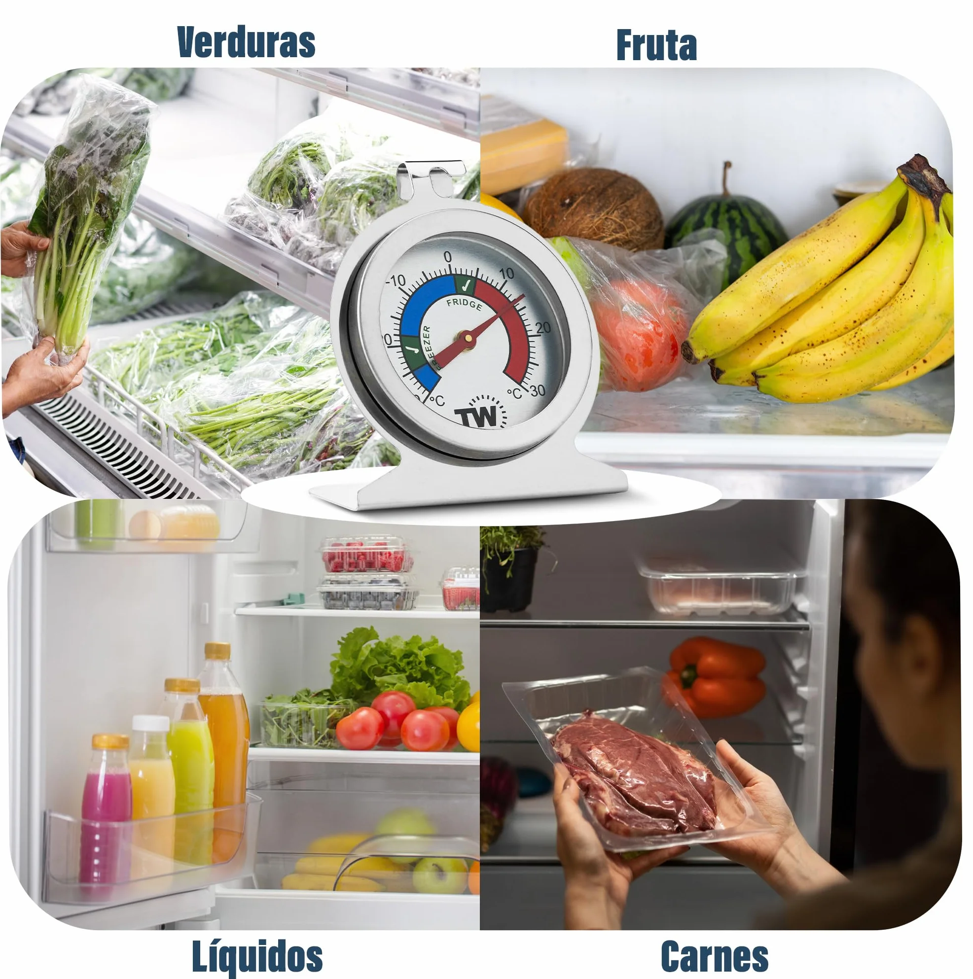 Termómetro para frigorífico y congelador, paquete doble, acero inoxidable