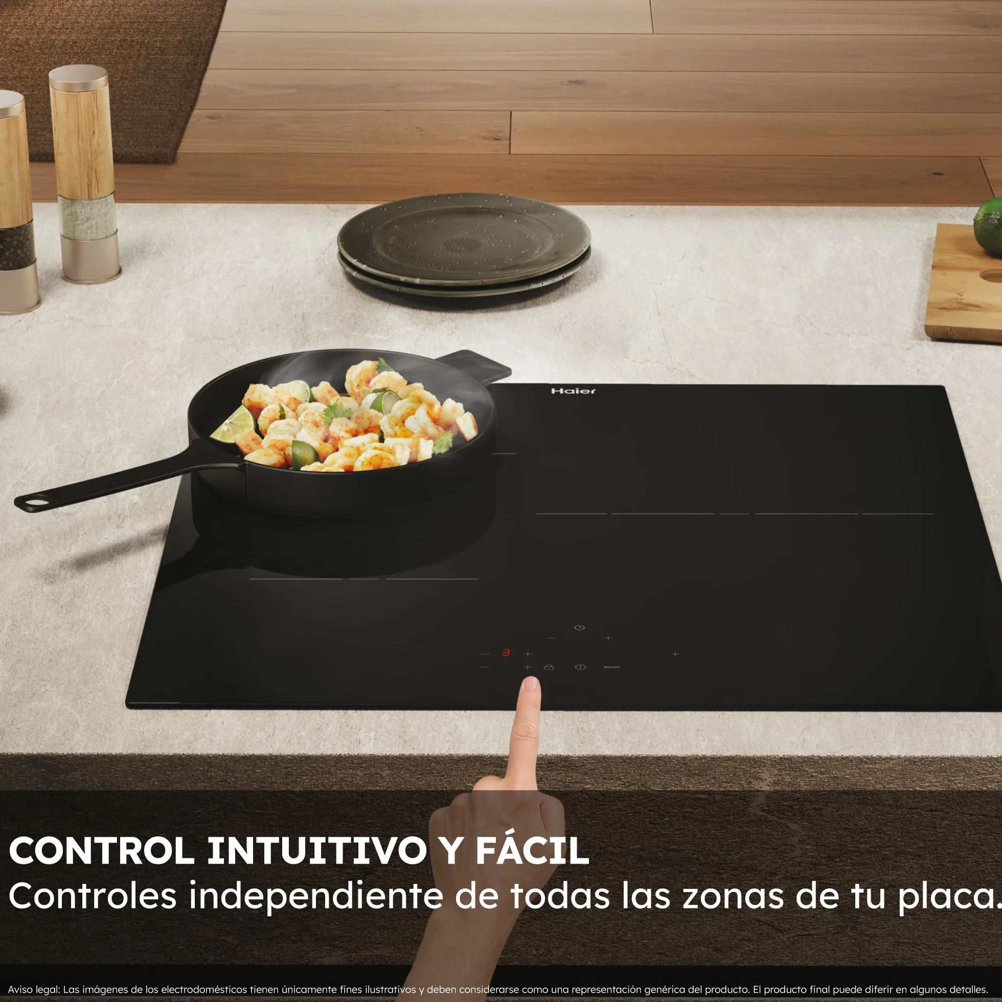 Haier HAI633CD/E1 Placa de Inducción 60cm 7,4kW 3 Zonas Negro