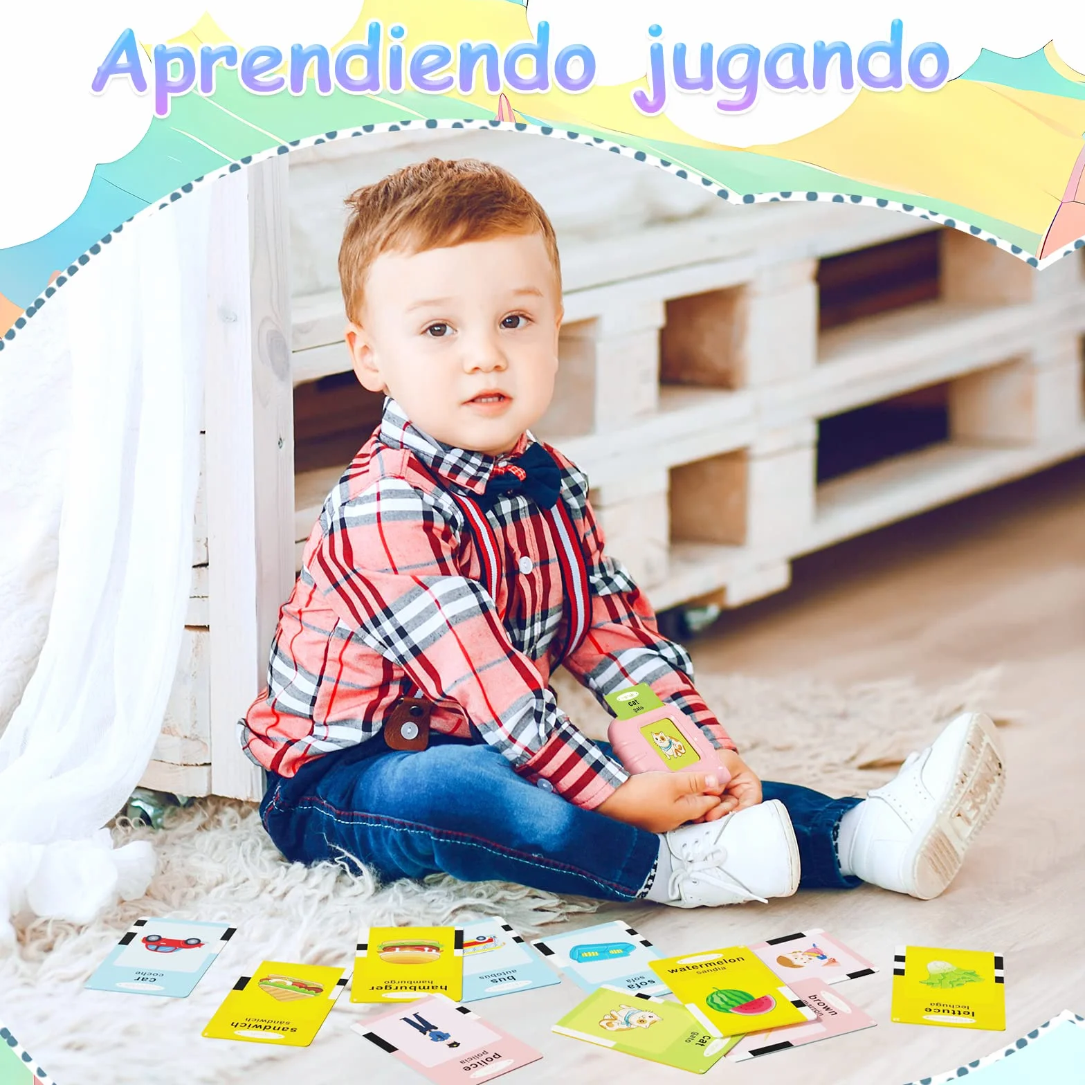 Tarjetas Flash Parlantes Juguete Montessori 112 Hojas 224 Palabras Español Inglés para Niñas 1-6 Años
